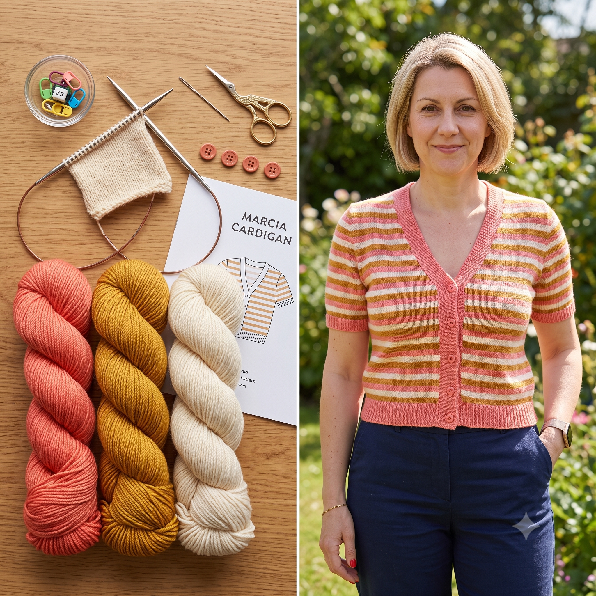 Striped Cardigan Knitting Pattern PDF – Top-Down V-Neck Sweater – Beginner-Friendly Seamless Knit – Fitted Merino Cardigan with Continuous Stripes – Instant Download