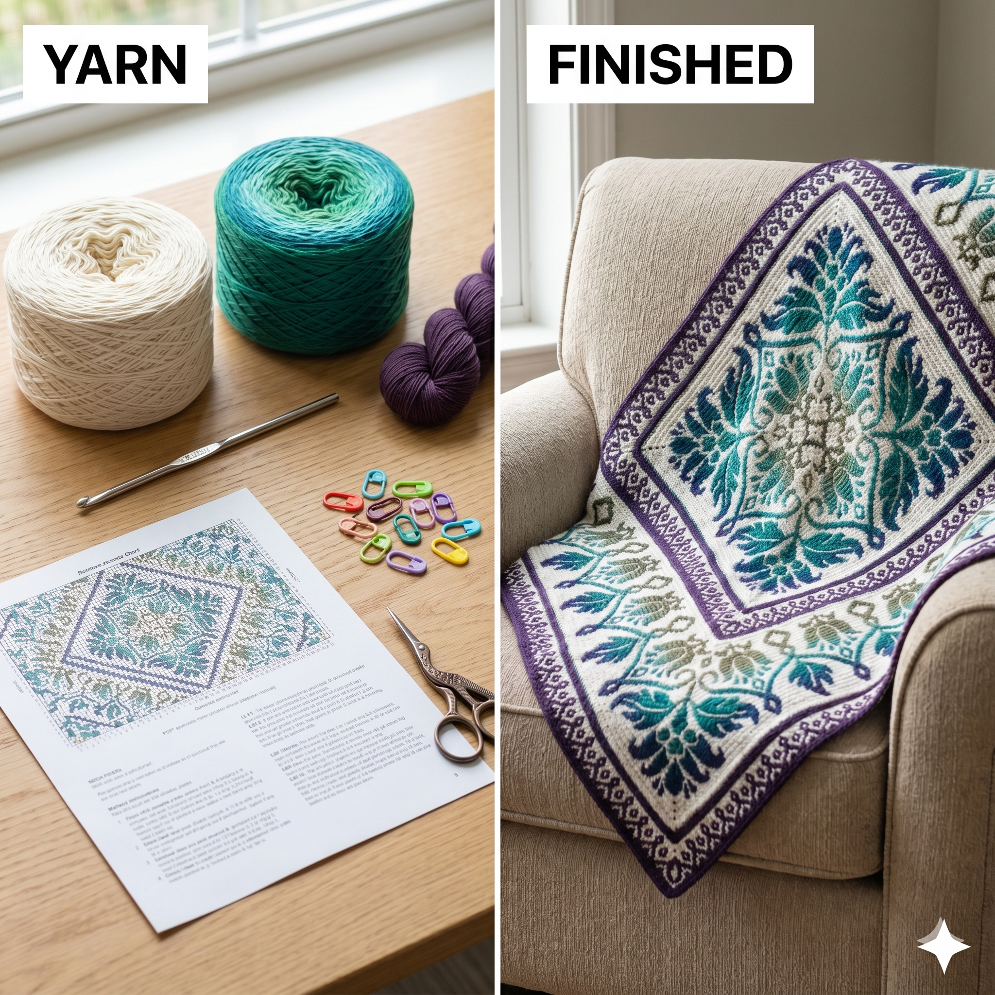 3 in 1 Petalique Crochet PATTERN Set - Blanket, Pillow/ Wall Hanging, Bag/ Cushion - Overlay Mosaic (PDF)