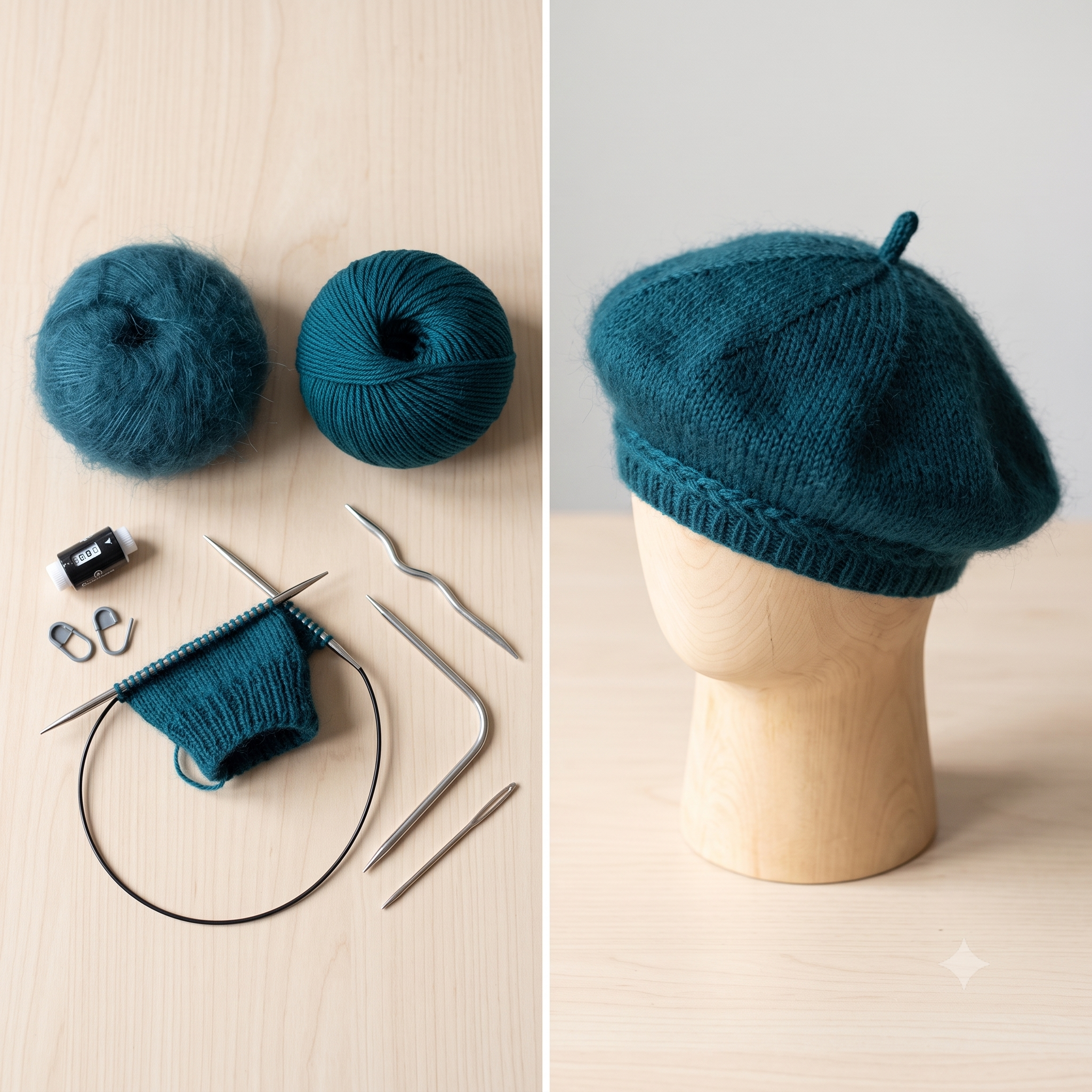 Beret Knitting Pattern PDF | Mohair Silk Beret with Tubular Cast On | 2 Sizes, French and English | Instant Download