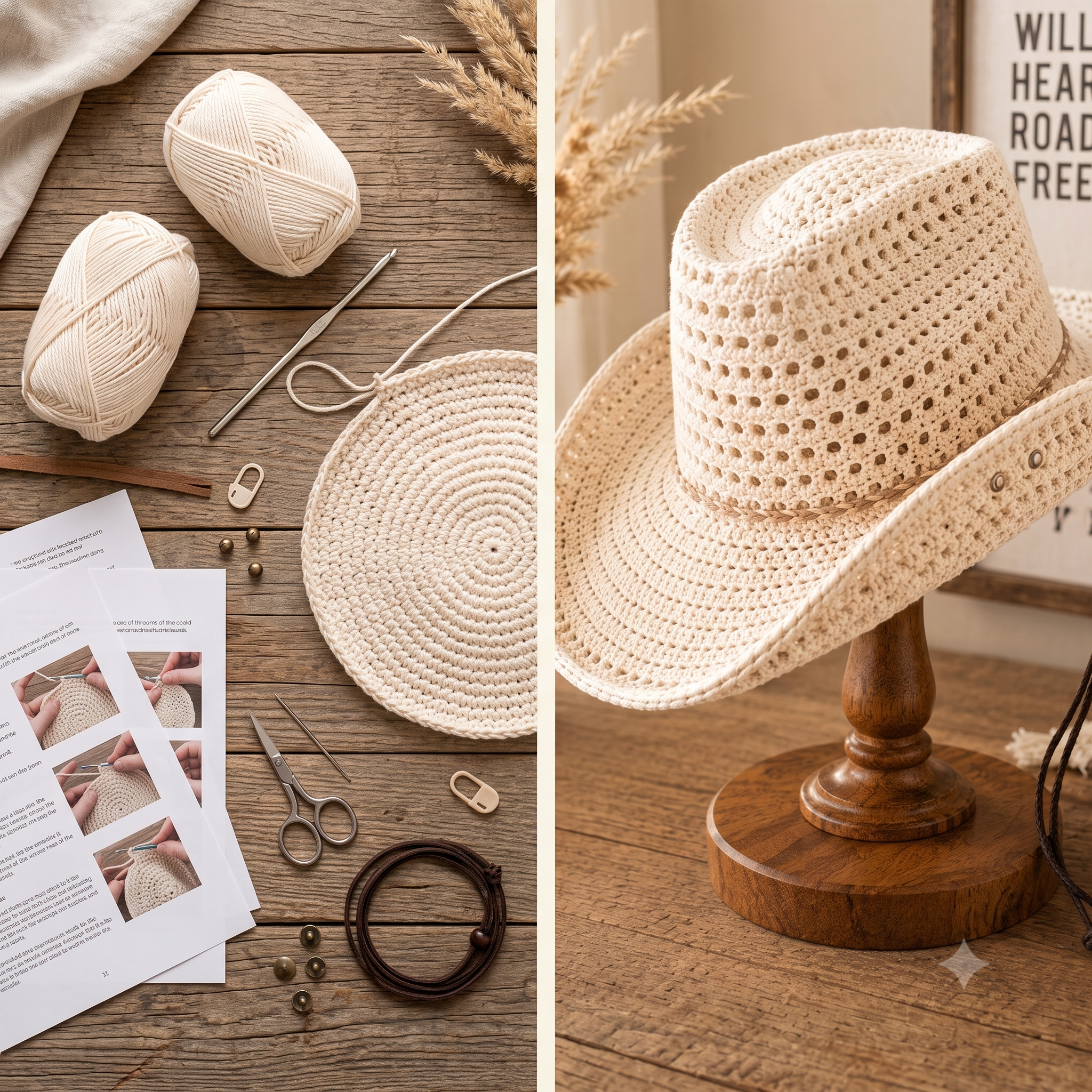Crochet Cowboy Hat Pattern, Western Sun Hat Tutorial (PDF Download)