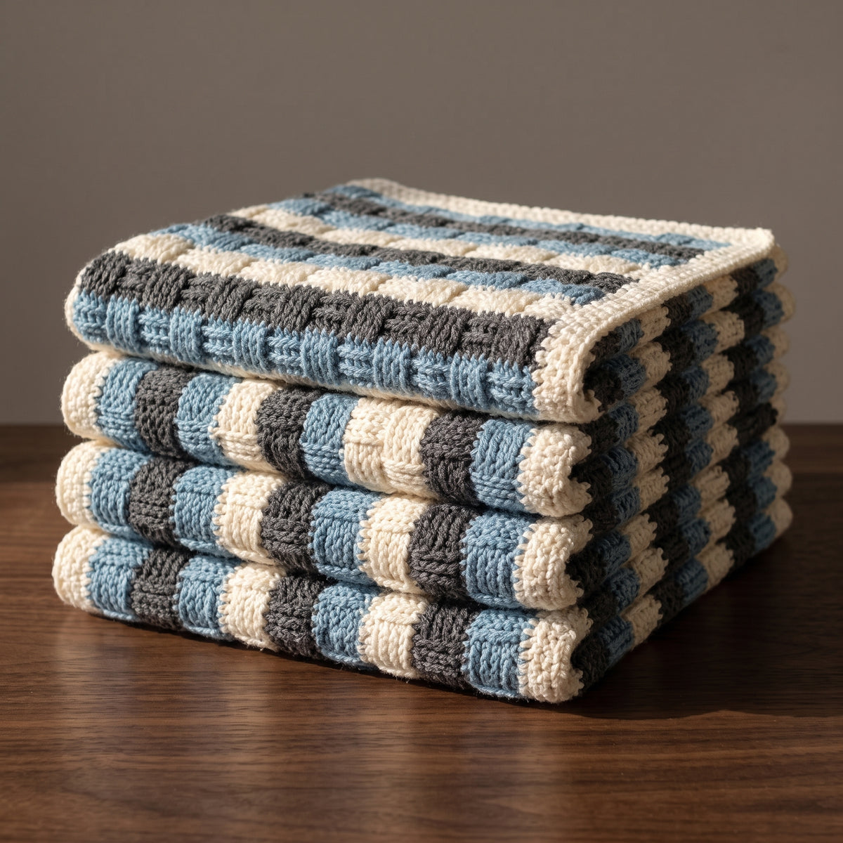 Crochet Baby Blanket Pattern PDF | Striped Basketweave Texture in 3 Colors | Easy, 5 Stitches | 6mm Hook
