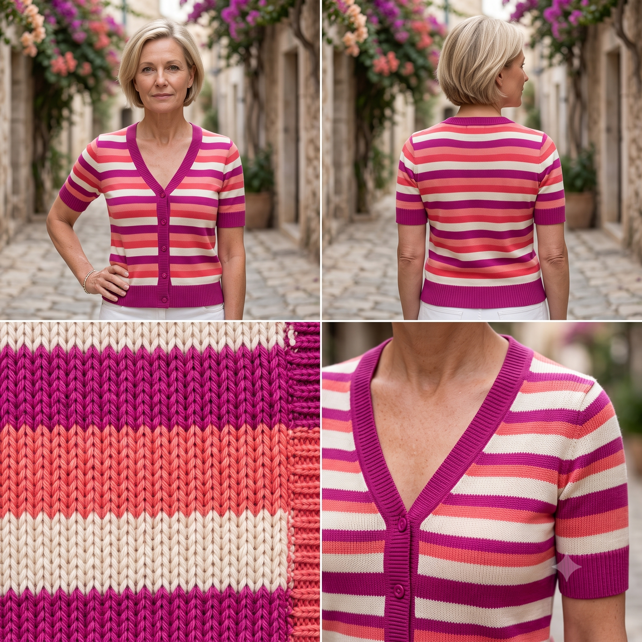 Striped Cardigan Knitting Pattern PDF – Top-Down V-Neck Sweater – Beginner-Friendly Seamless Knit – Fitted Merino Cardigan with Continuous Stripes – Instant Download