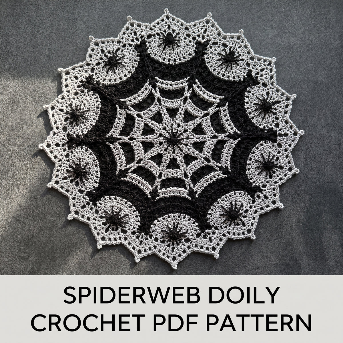 Spiderweb Doily Crochet Pattern | Gothic Halloween Lace Centerpiece in Black & Silver | Thread Crochet | Instant Download PDF