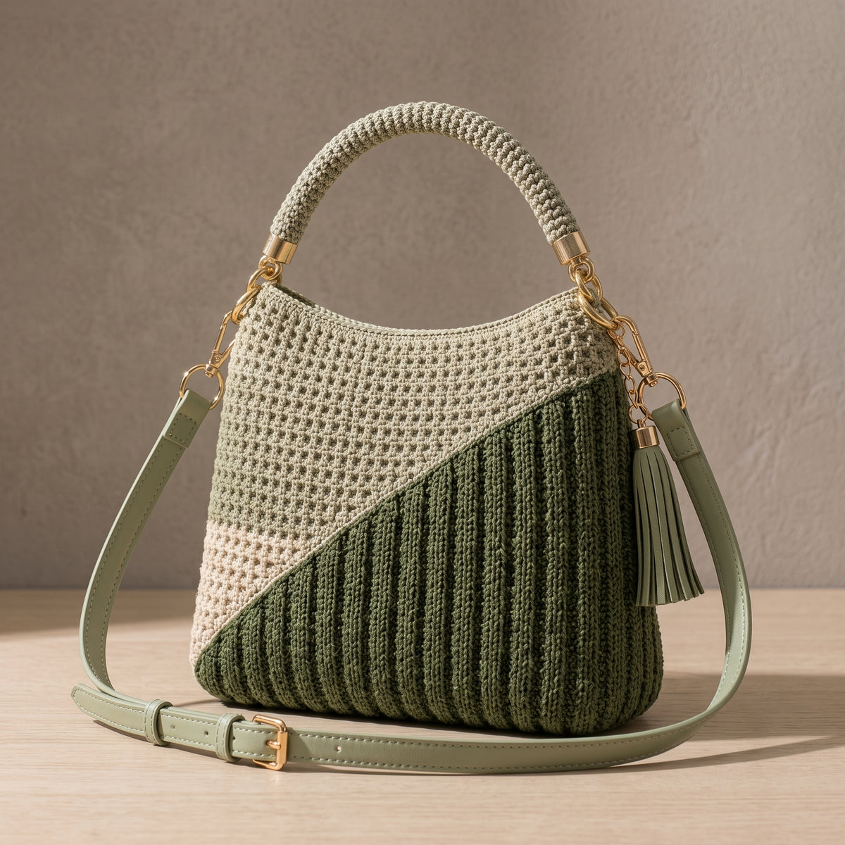 Crochet Handbag Pattern PDF | Colour Block Shoulder Bag with Ribbed Panel, US Terms | Instant Download