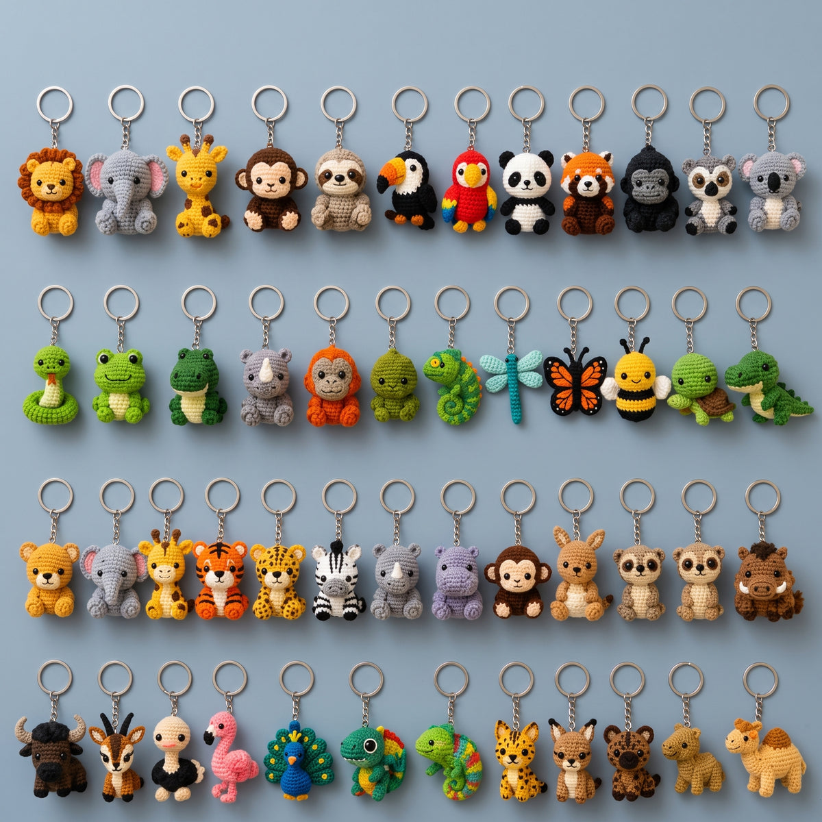 Crochet Animal Keychain Pattern Bundle PDF, 60 Mini Amigurumi Patterns