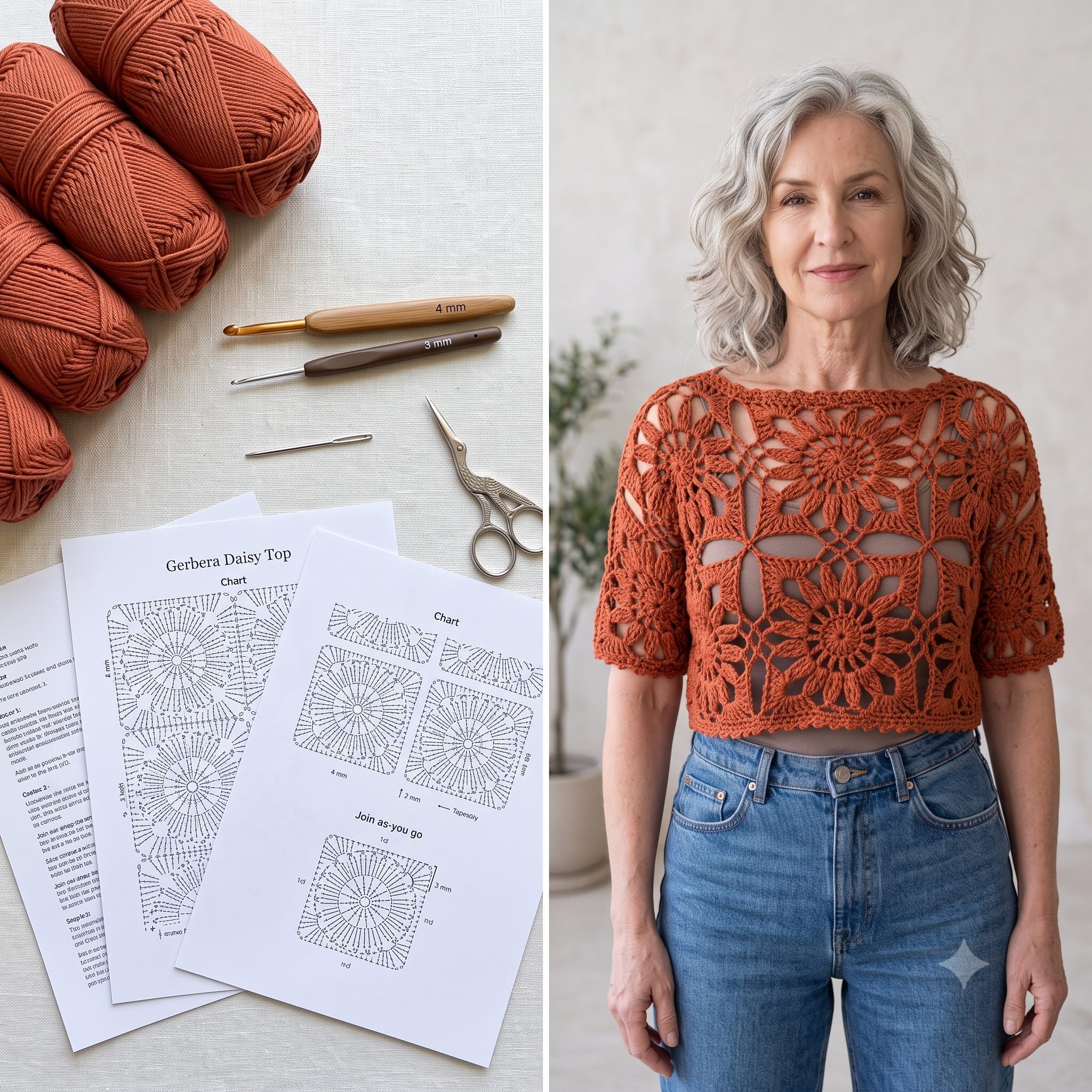 Crochet Top Pattern PDF | Gerbera Daisy Floral Top, Boho Crop Top Vest Shrug, Made to Measure, Beginner, US Terms, Instant Download