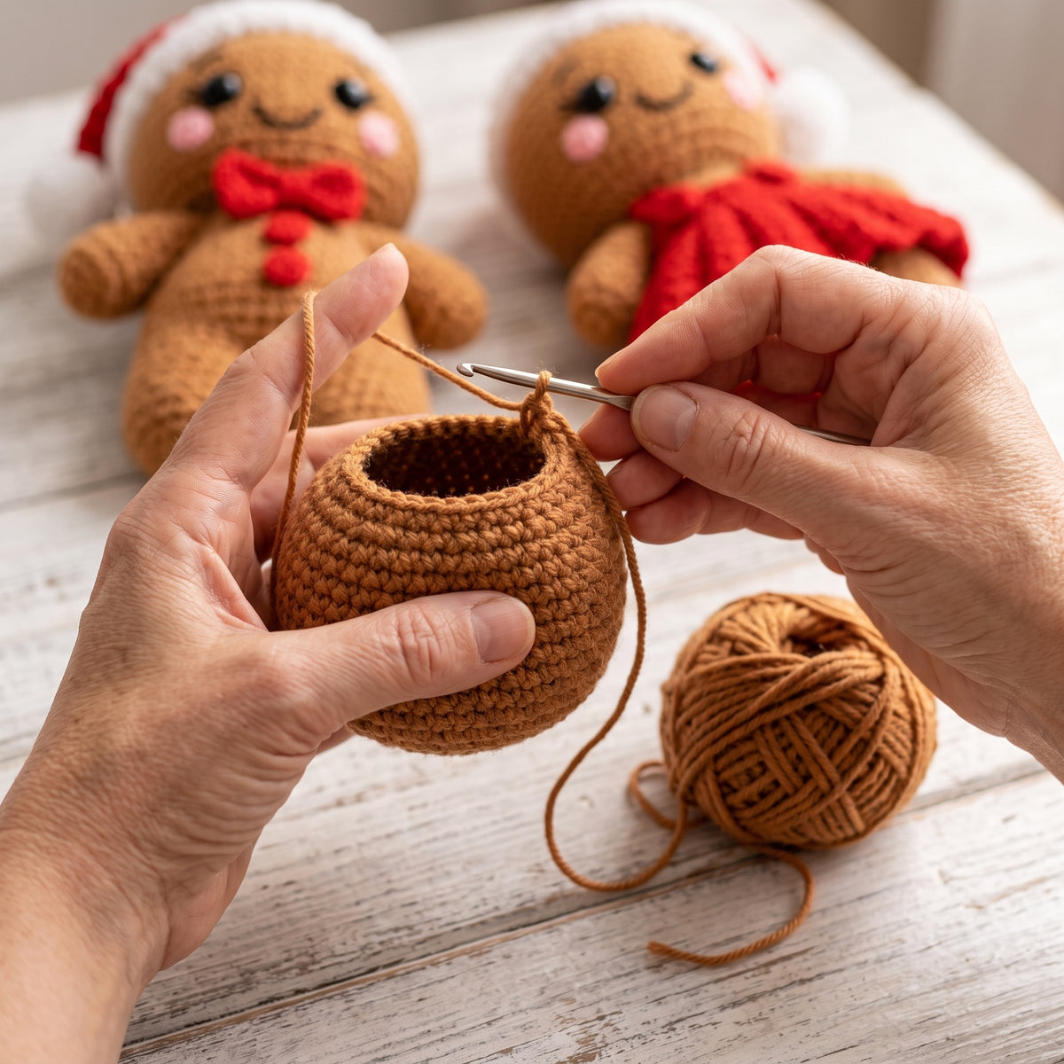 Gingerbread Couple Crochet Pattern PDF, Boy and Girl Amigurumi Dolls with Santa Hats, Bobble Dress and Bow Tie, Christmas Decor