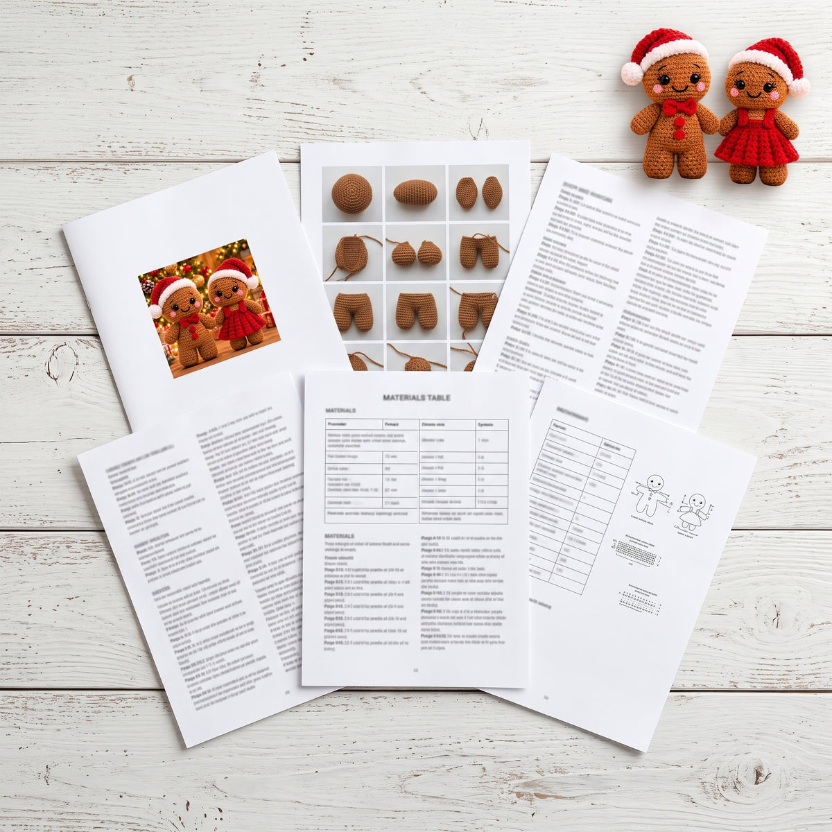Gingerbread Couple Crochet Pattern PDF, Boy and Girl Amigurumi Dolls with Santa Hats, Bobble Dress and Bow Tie, Christmas Decor