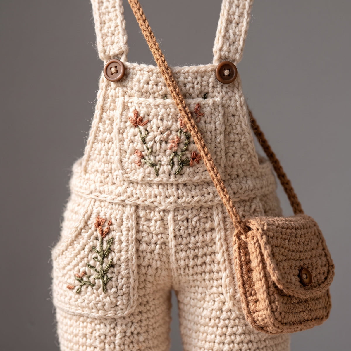 Crochet Doll Pattern PDF | Amigurumi Doll with Removable Clothes | Sweater, Overalls, Shoes & Bag | Seamless Body