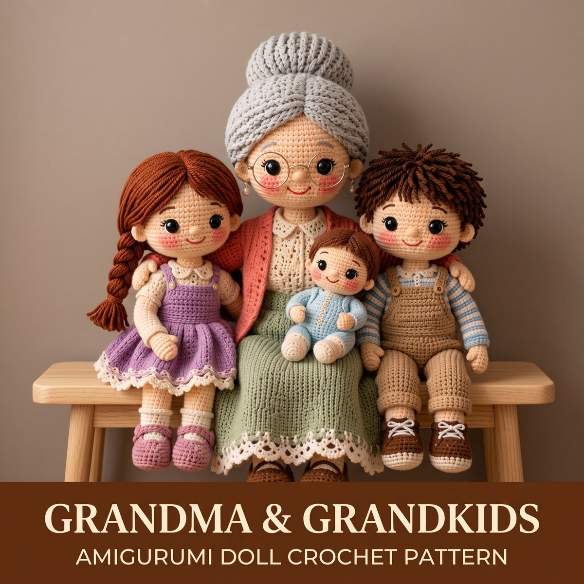 Grandma & Grandchildren Crochet Doll Pattern PDF, Amigurumi Family