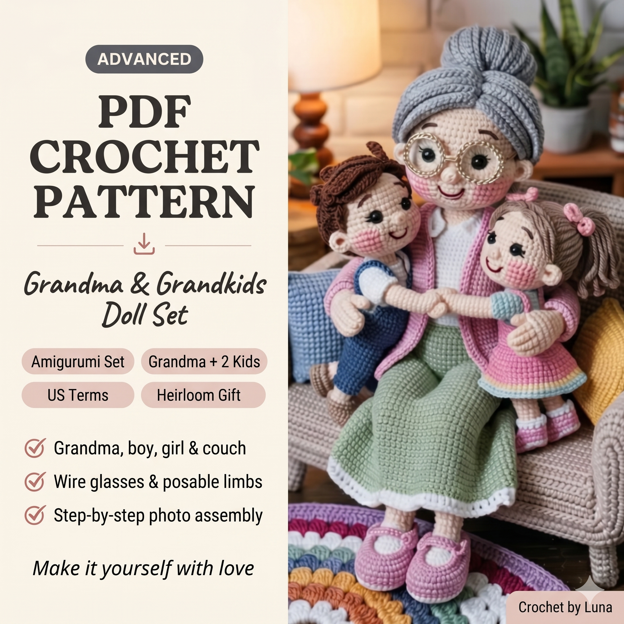 Grandma with Grandkids — Crochet Amigurumi Pattern (PDF) | Family Keepsake Doll Set