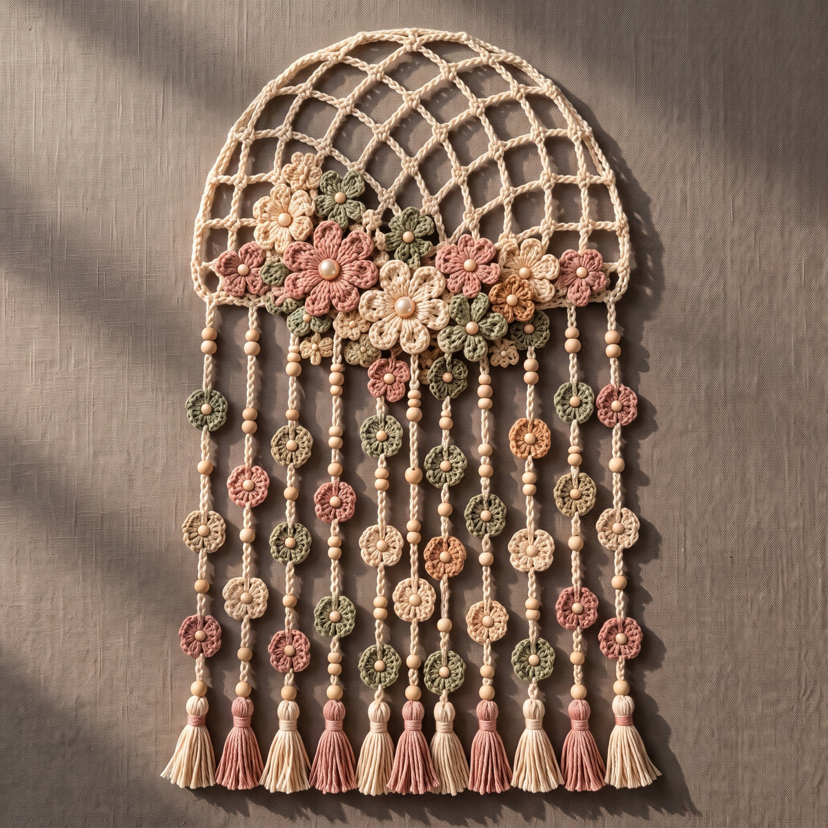Crochet Hair Net Pattern PDF | Floral Snood Headpiece with Beads & Tassels, Boho Bridal Accessory