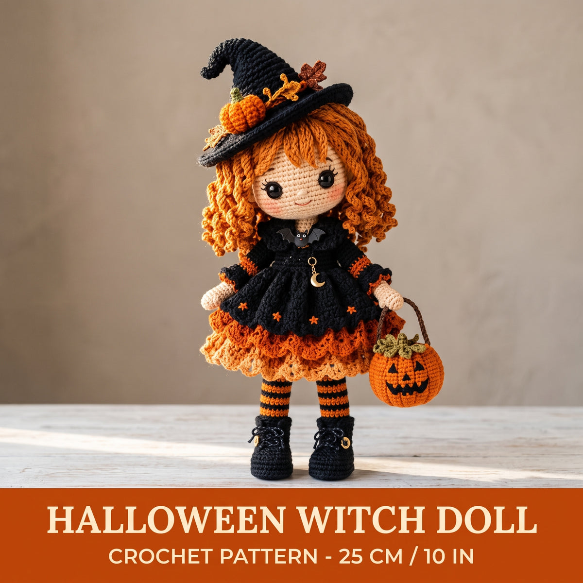 Halloween Witch Doll Crochet Pattern PDF, Amigurumi Witch 25 cm