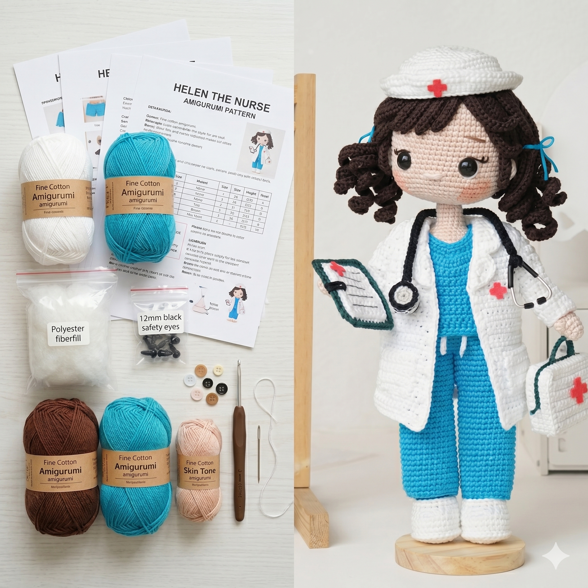 Helen the Nurse — Crochet Amigurumi Pattern (PDF) | 2-in-1 Nurse & Doctor Doll