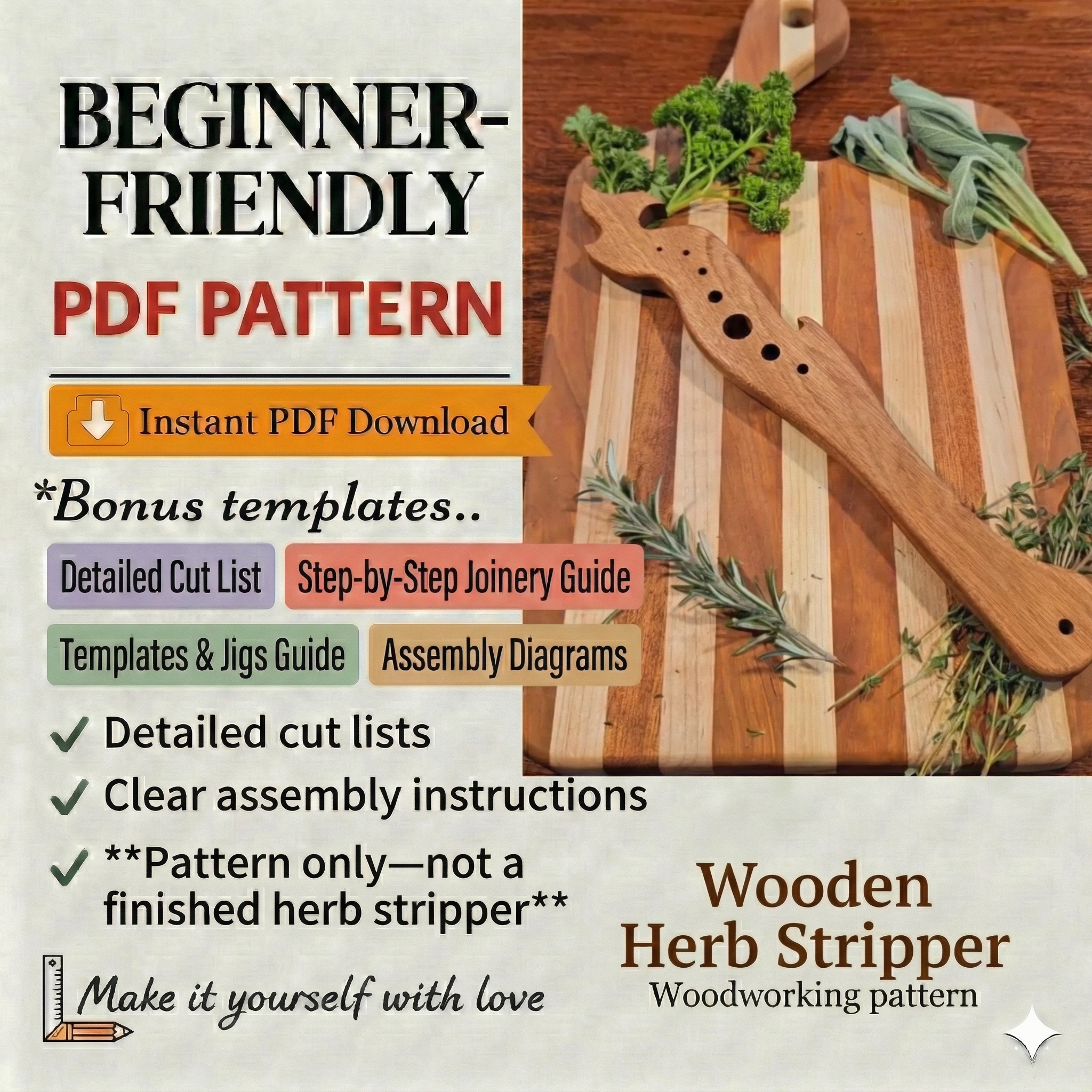 DIY: 3-in-1 Kitchen Tool Template + Instructions (PDF Only) | Printable Woodworking Plan