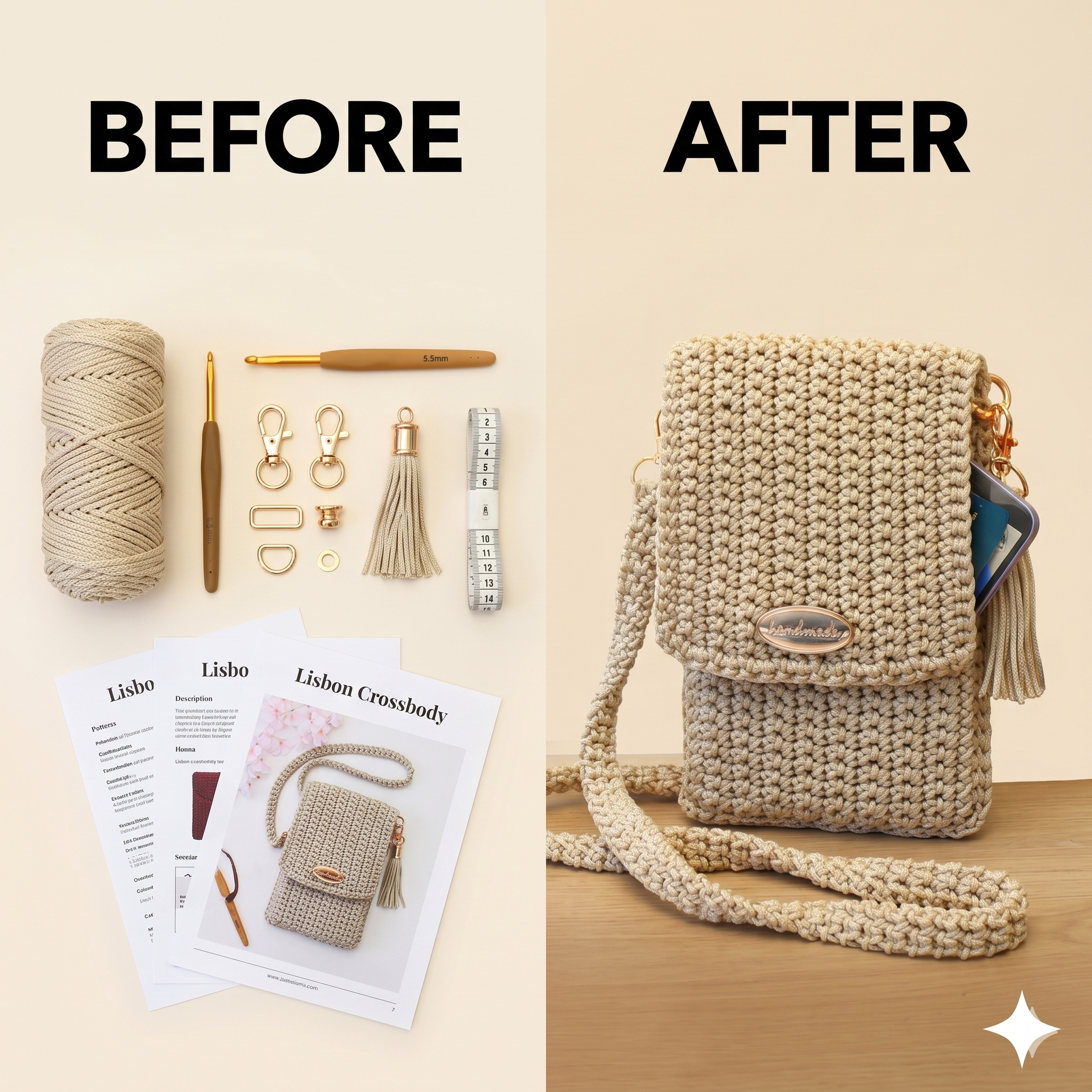 Crochet pattern-LISBON Crochet Crossbody Phone Purse, PDF shopping 1 strap summer Bag, Phone Case, Phone Holder, Tote Bag, Crochet Mini Bag