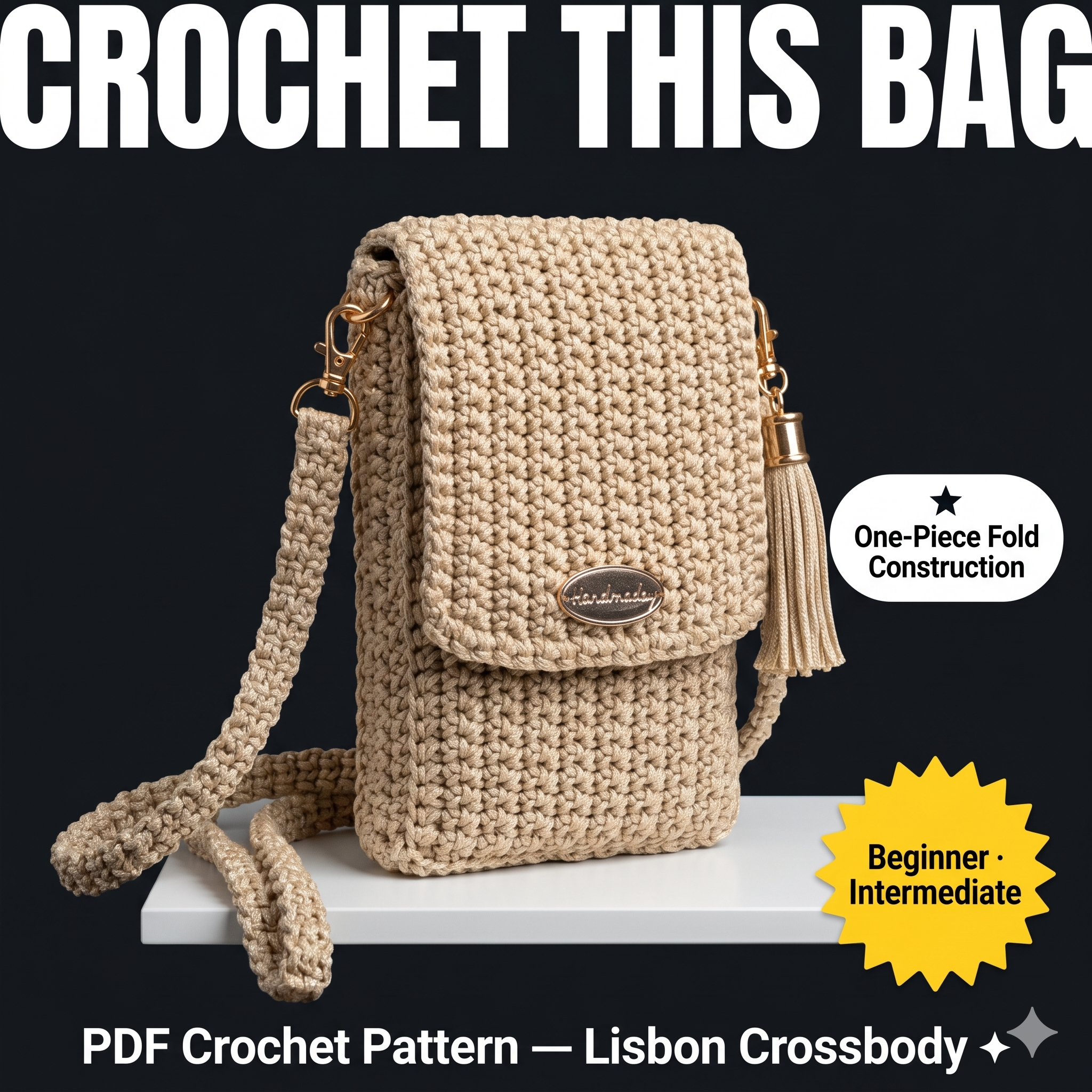 Crochet pattern-LISBON Crochet Crossbody Phone Purse, PDF shopping 1 strap summer Bag, Phone Case, Phone Holder, Tote Bag, Crochet Mini Bag