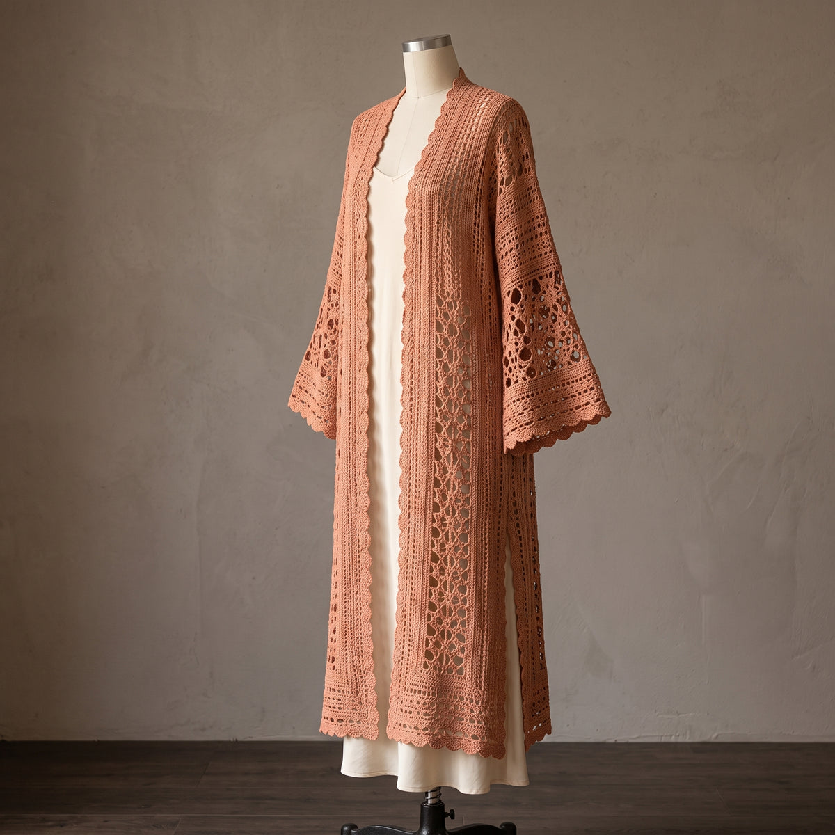 Crochet Lace Duster Cardigan Pattern PDF | Long Kimono Cover-Up with Bell Sleeves, XS-5XL Sizes