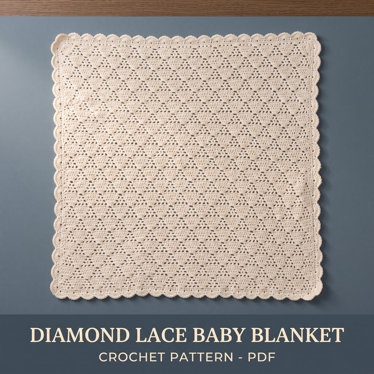 Lace Baby Blanket Crochet Pattern PDF, Diamond Stitch, Scalloped Edge