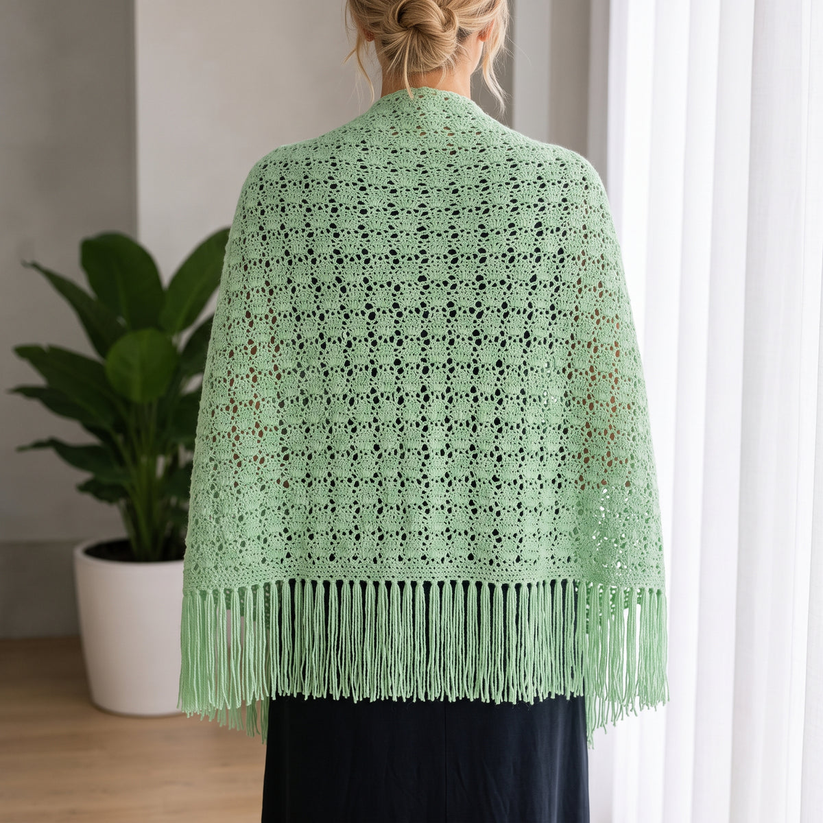 Crochet Shawl Pattern PDF, Lace Wrap with Fringe, Lightweight Openwork Crochet Shawl, Elegant Summer Wrap Pattern