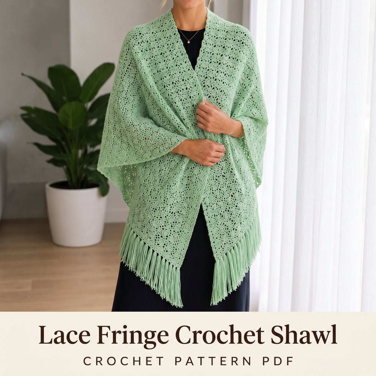 Crochet Shawl Pattern PDF, Lace Wrap with Fringe, Lightweight Openwork Crochet Shawl, Elegant Summer Wrap Pattern