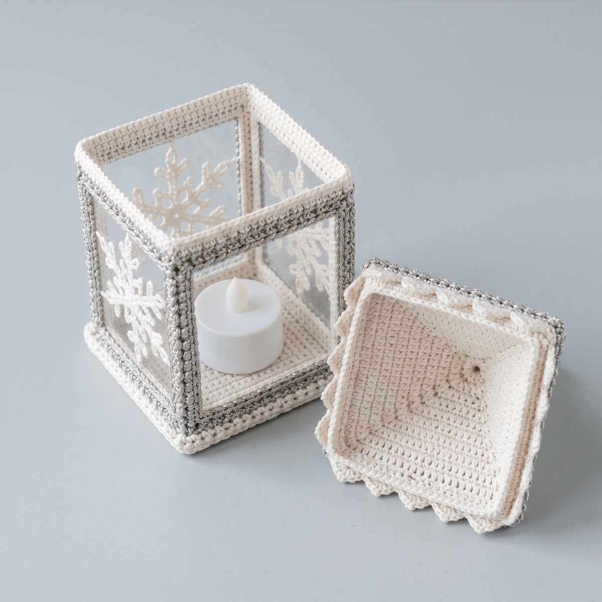 Crochet Lantern Pattern | Snowflake Lace Winter Lantern with Removable Roof | Fits a Battery Tea Light | Instant Download PDF