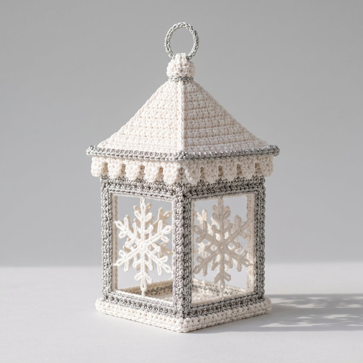 Crochet Lantern Pattern | Snowflake Lace Winter Lantern with Removable Roof | Fits a Battery Tea Light | Instant Download PDF