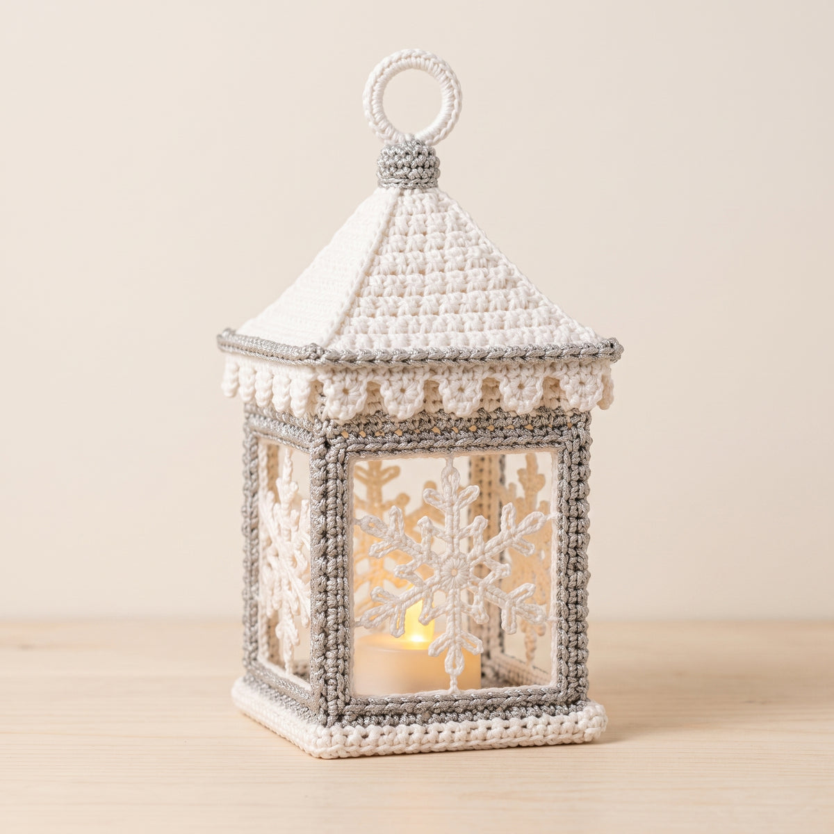 Crochet Lantern Pattern | Snowflake Lace Winter Lantern with Removable Roof | Fits a Battery Tea Light | Instant Download PDF