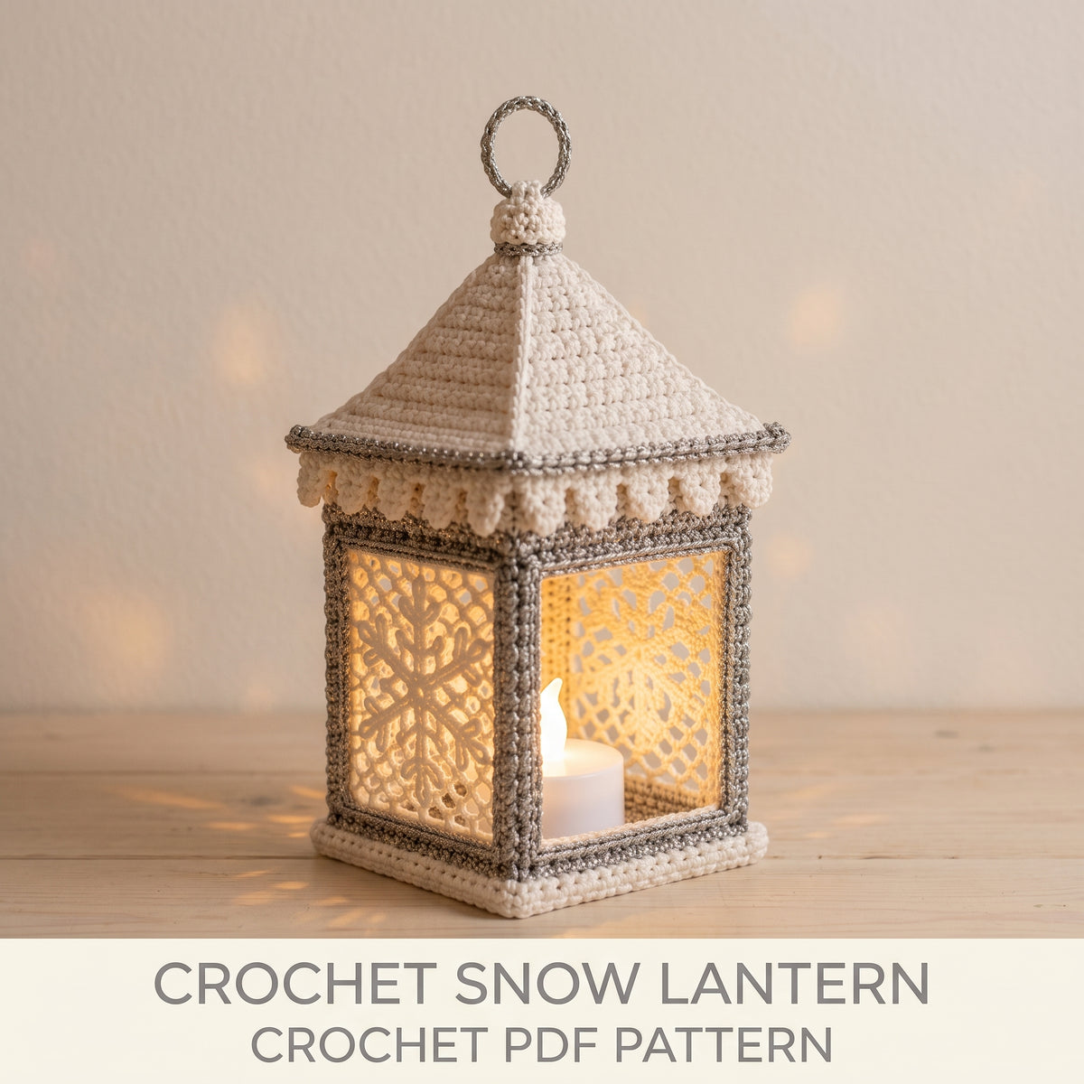 Crochet Lantern Pattern | Snowflake Lace Winter Lantern with Removable Roof | Fits a Battery Tea Light | Instant Download PDF