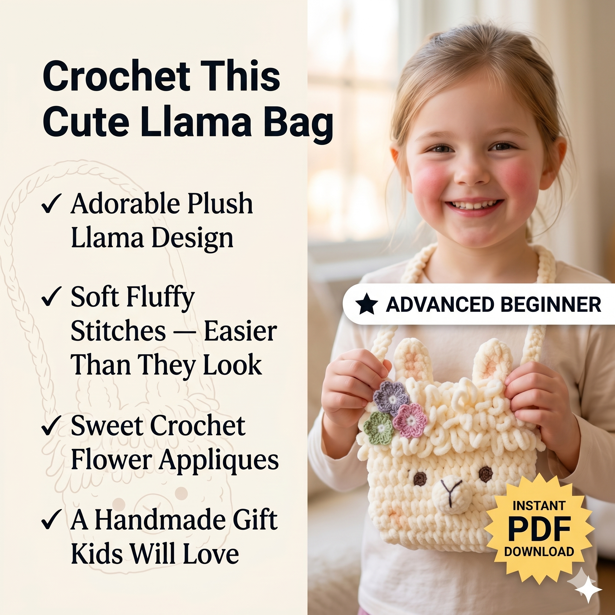 Llama Crochet Bag Pattern PDF | Amigurumi Crossbody Bag | Plush Kids Purse Tutorial