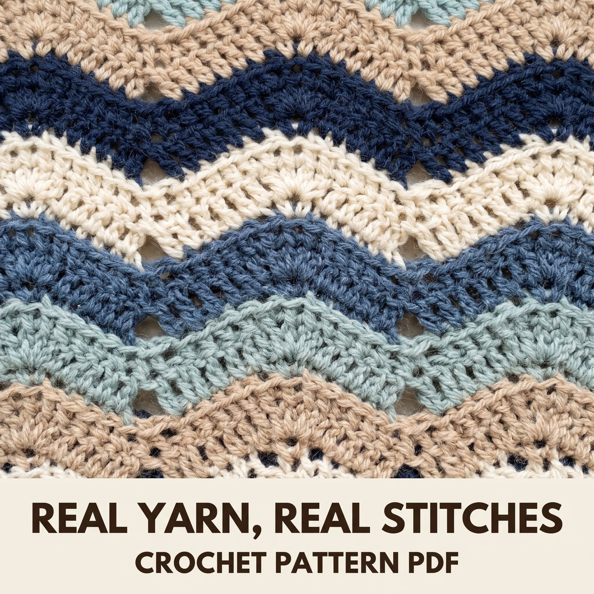 Long Crochet Cardigan Pattern, Rounded Wave Stripes in Blue and Sand, Flowy Blanket Cardigan, Instant PDF