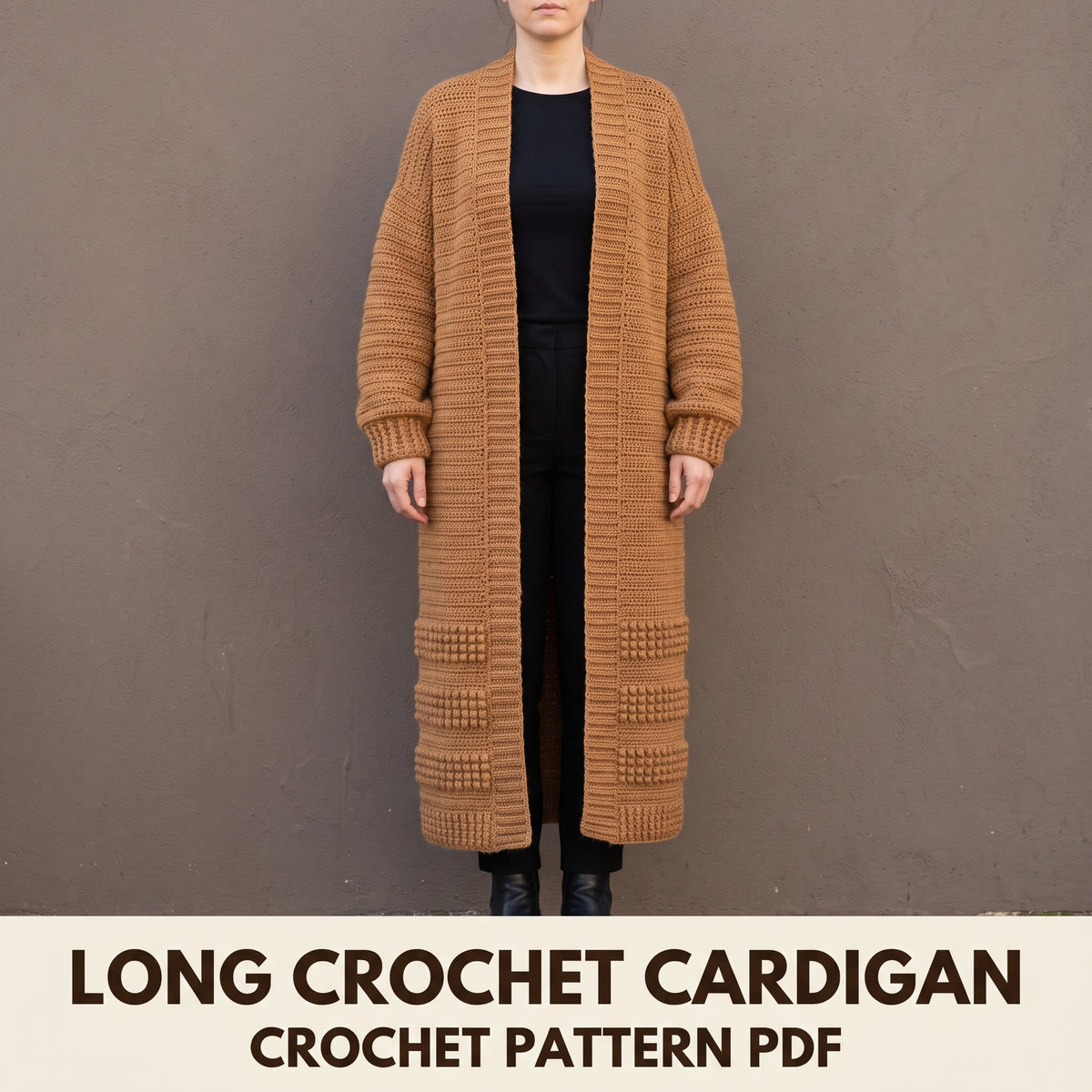 Long Crochet Cardigan Pattern PDF, Oversized Duster Cardigan with Bobble Bands, Beginner Friendly, XS to 5XL