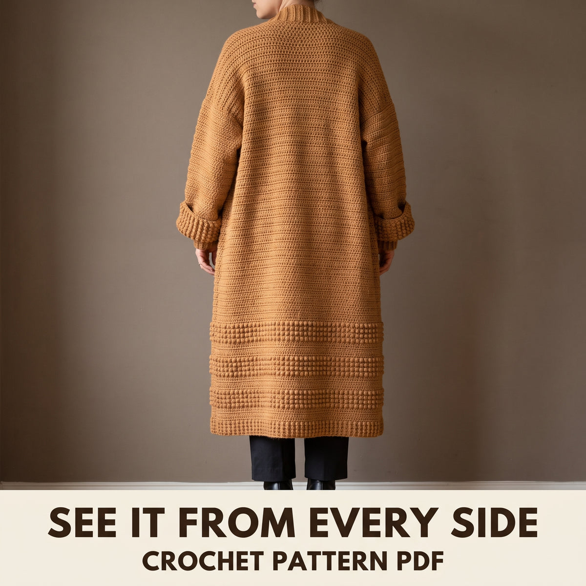 Long Crochet Cardigan Pattern PDF, Oversized Duster Cardigan with Bobble Bands, Beginner Friendly, XS to 5XL