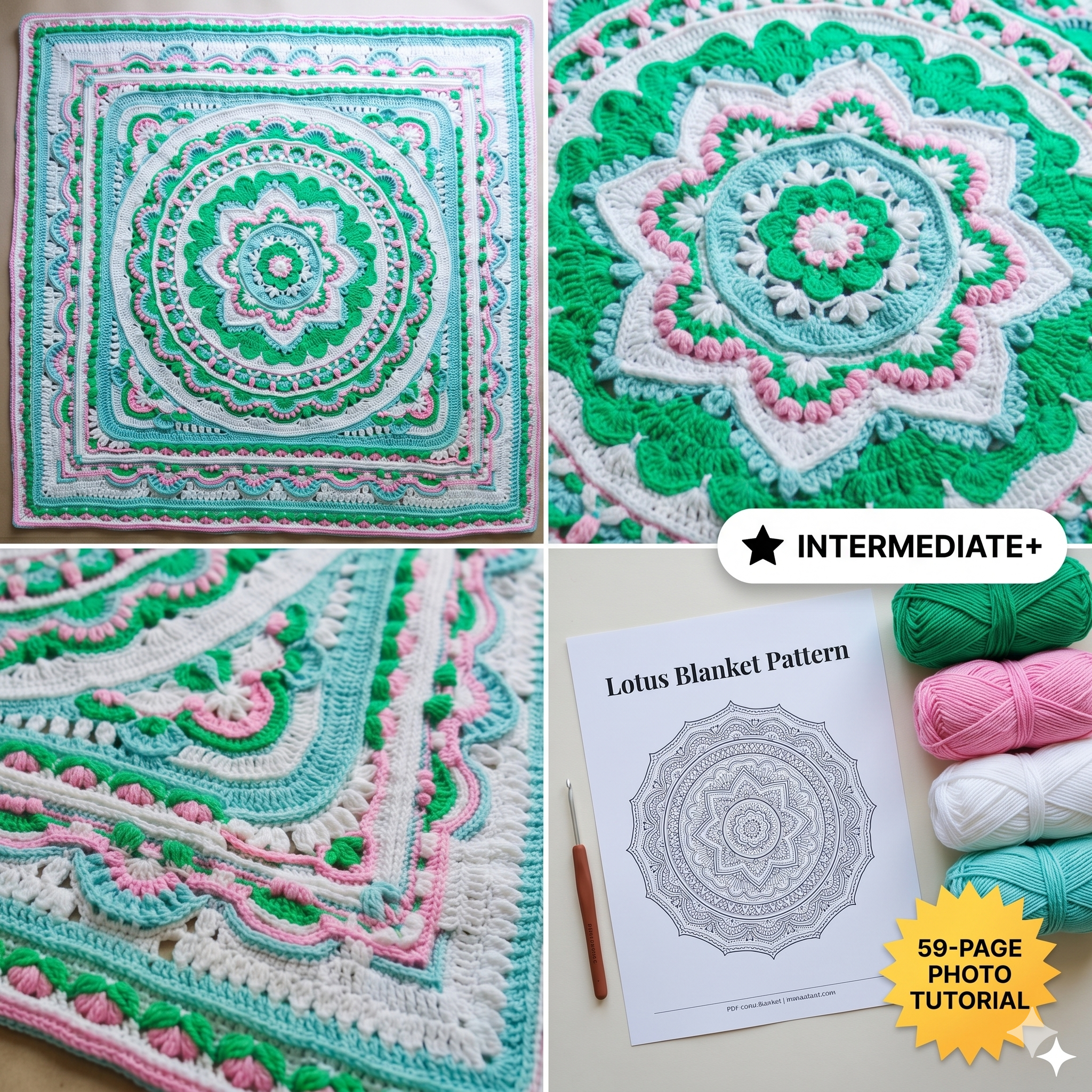 Lotus Crochet Blanket Pattern: Photo Tutorial (PDF)