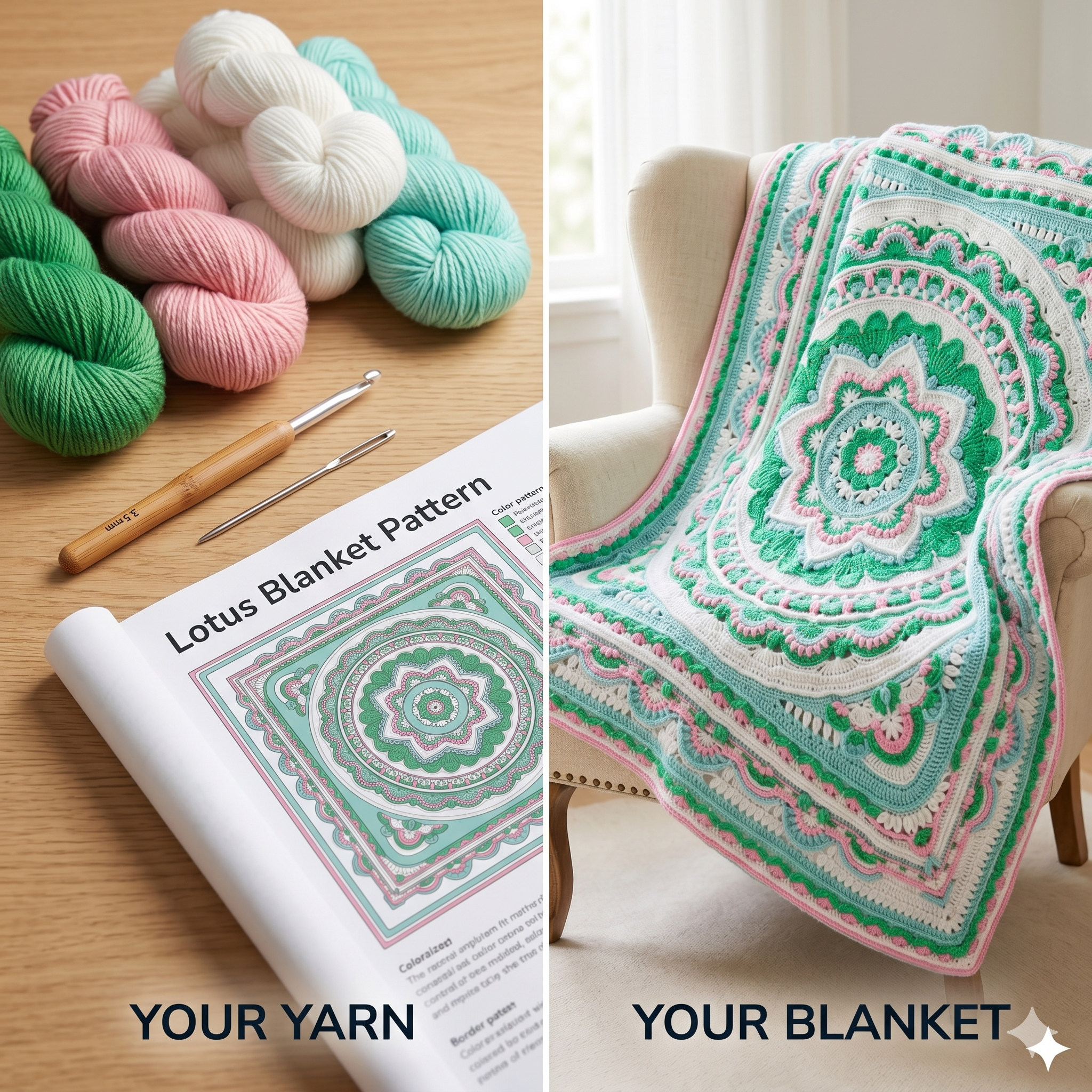 Lotus Crochet Blanket Pattern: Photo Tutorial (PDF)
