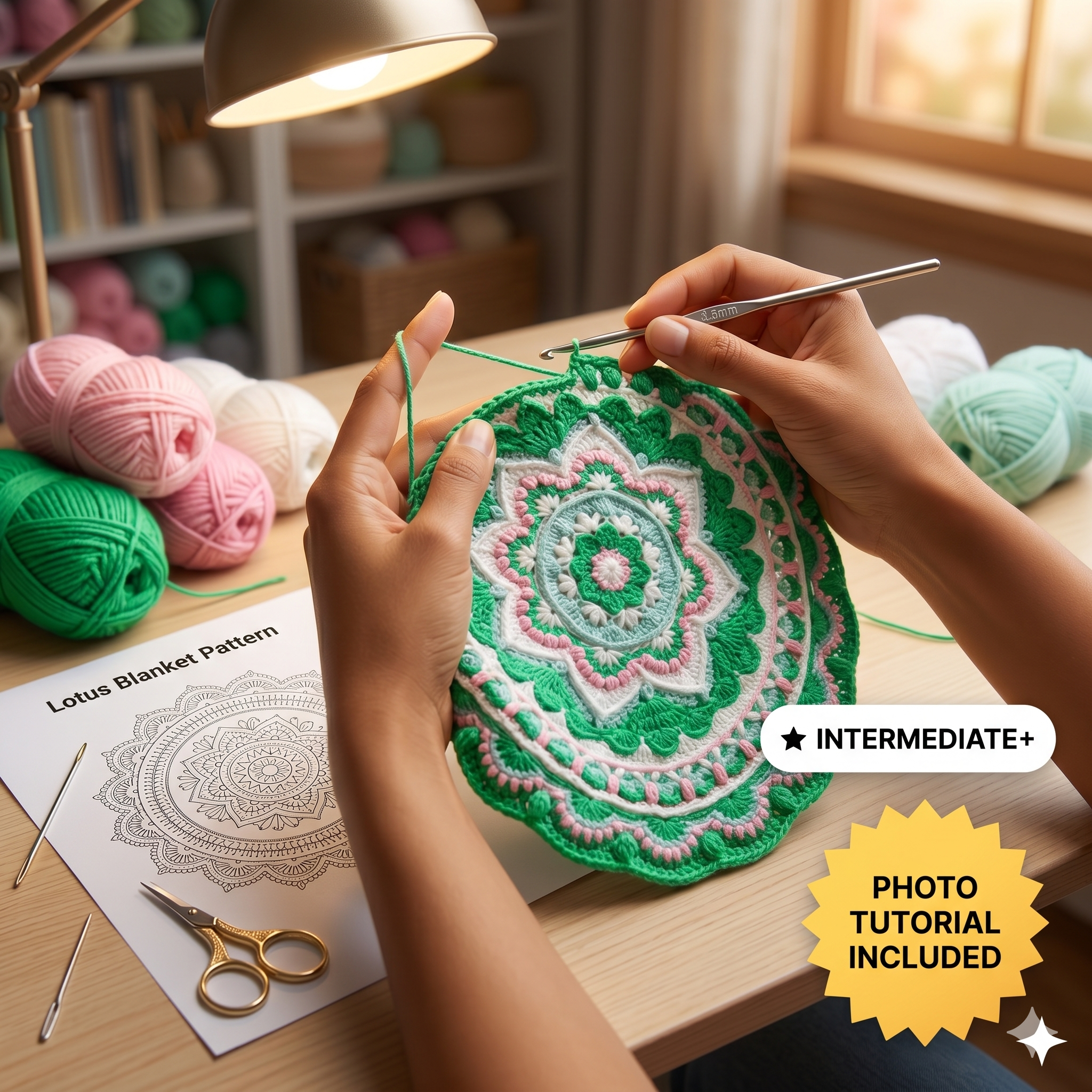 Lotus Crochet Blanket Pattern: Photo Tutorial (PDF)