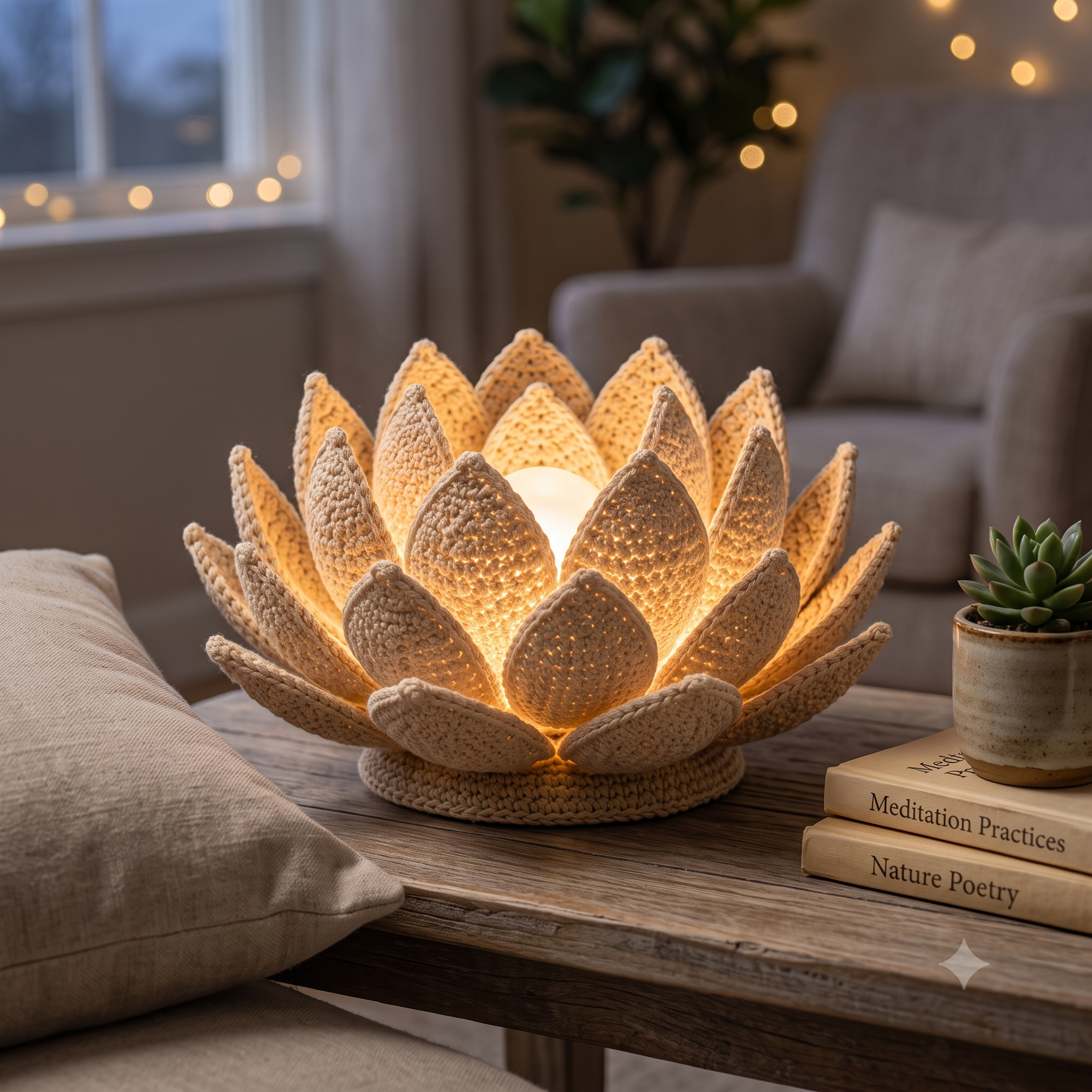 Crochet Lotus Flower Lamp Pattern PDF, Handmade Cotton Decor Light, LED Lotus Lamp, Cozy Home Decor, Beginner Friendly, Instant Download
