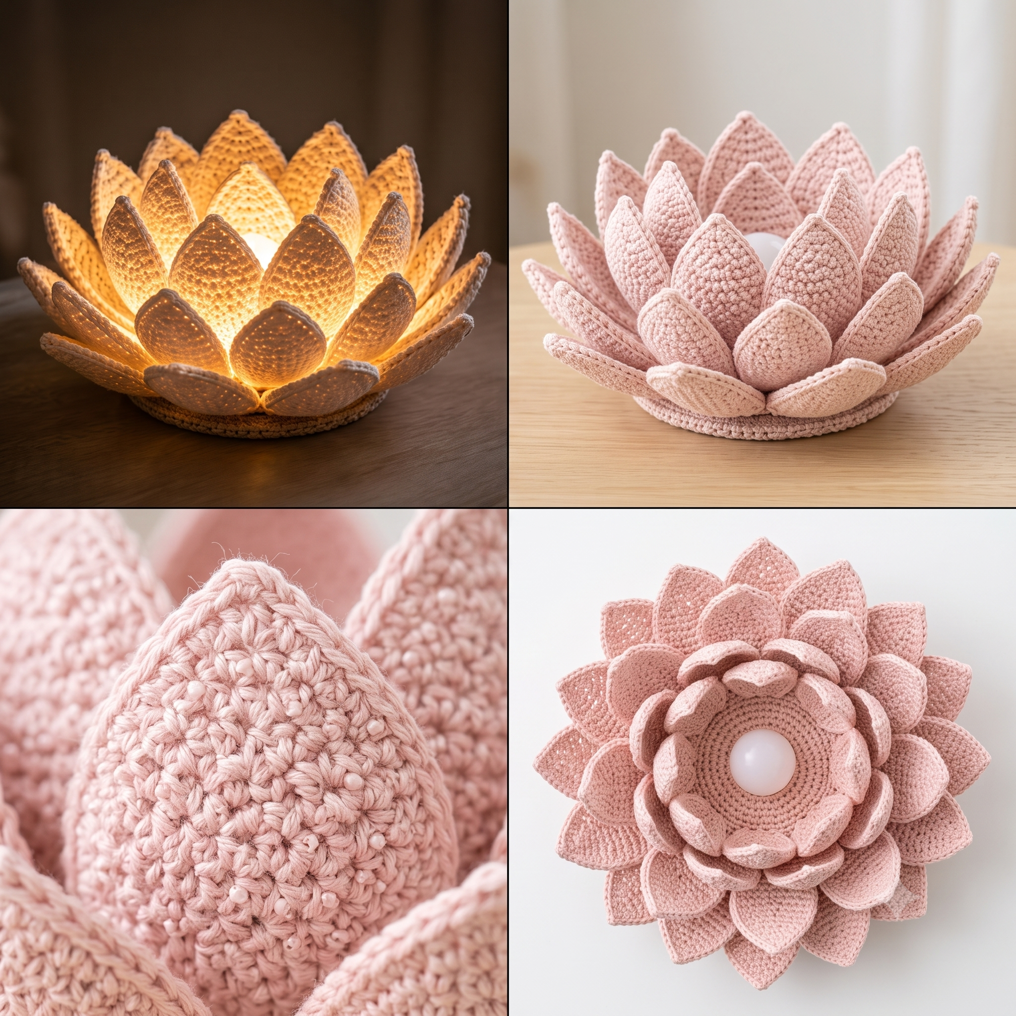 Crochet Lotus Flower Lamp Pattern PDF, Handmade Cotton Decor Light, LED Lotus Lamp, Cozy Home Decor, Beginner Friendly, Instant Download