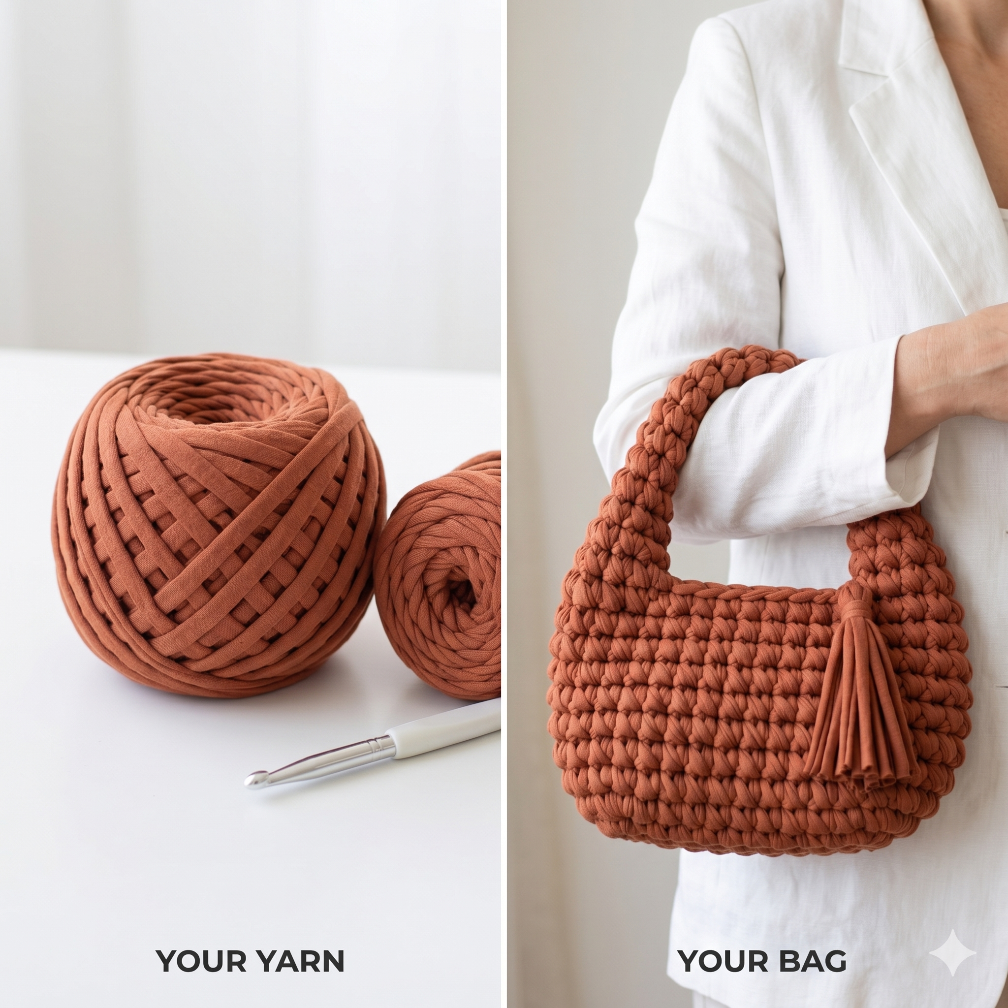 Crochet Bag PATTERN: Lydia T-shirt Yarn Hobo Bag, DIY Chunky Egg Shaped Handbag, Fringed Women Purse Pdf/Video (Digital Download)