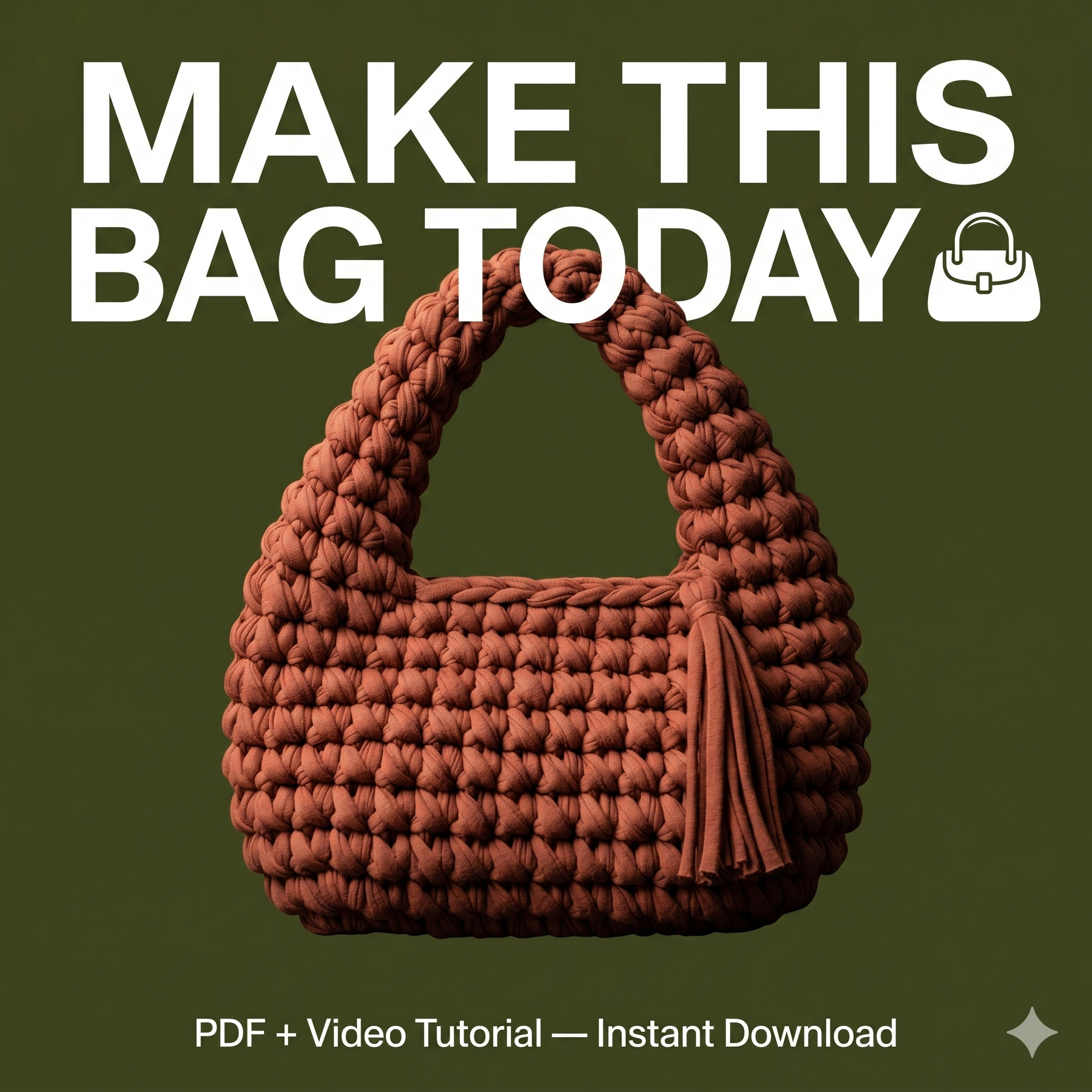 Crochet Bag PATTERN: Lydia T-shirt Yarn Hobo Bag, DIY Chunky Egg Shaped Handbag, Fringed Women Purse Pdf/Video (Digital Download)