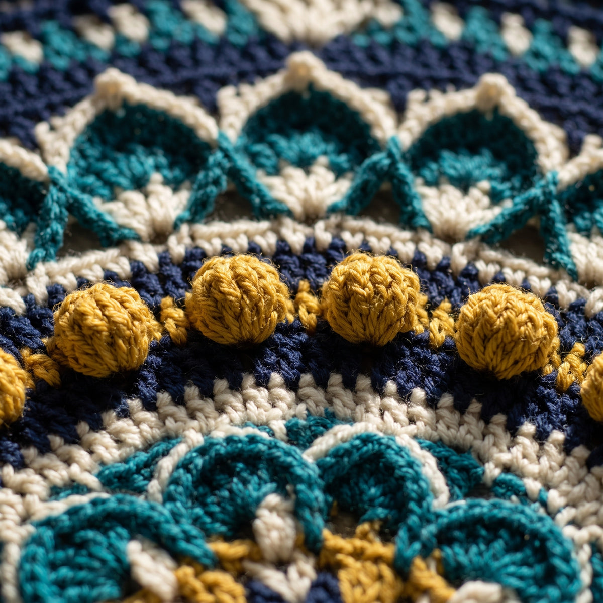 Crochet Mandala Blanket Pattern PDF | Boho Afghan / Throw, Navy Teal & Mustard, Overlay Rounds | Download