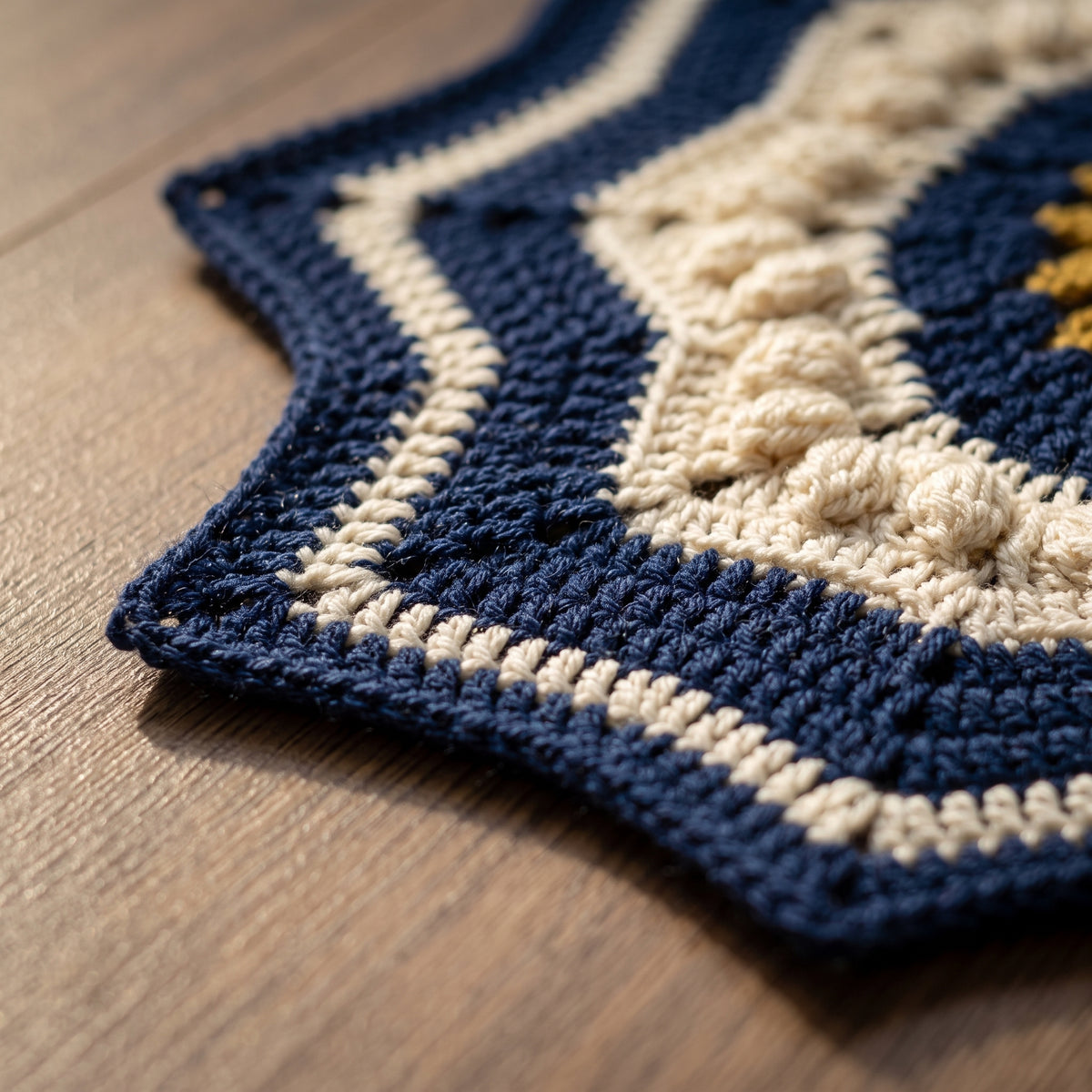 Crochet Mandala Blanket Pattern PDF | Boho Afghan / Throw, Navy Teal & Mustard, Overlay Rounds | Download
