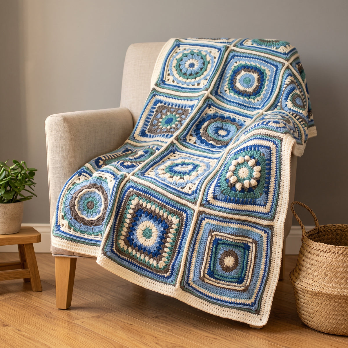 Mandala Blanket Crochet Pattern PDF, 25 Square Sampler Afghan