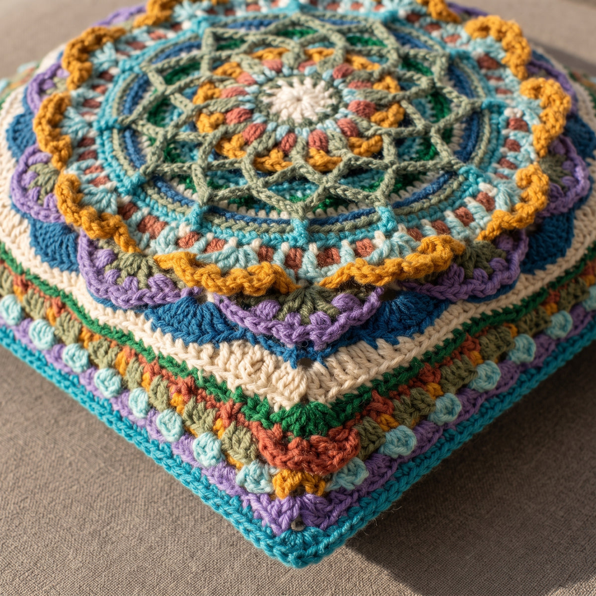 Mandala Cushion Cover Crochet Pattern PDF, 16 in Pillow Cover