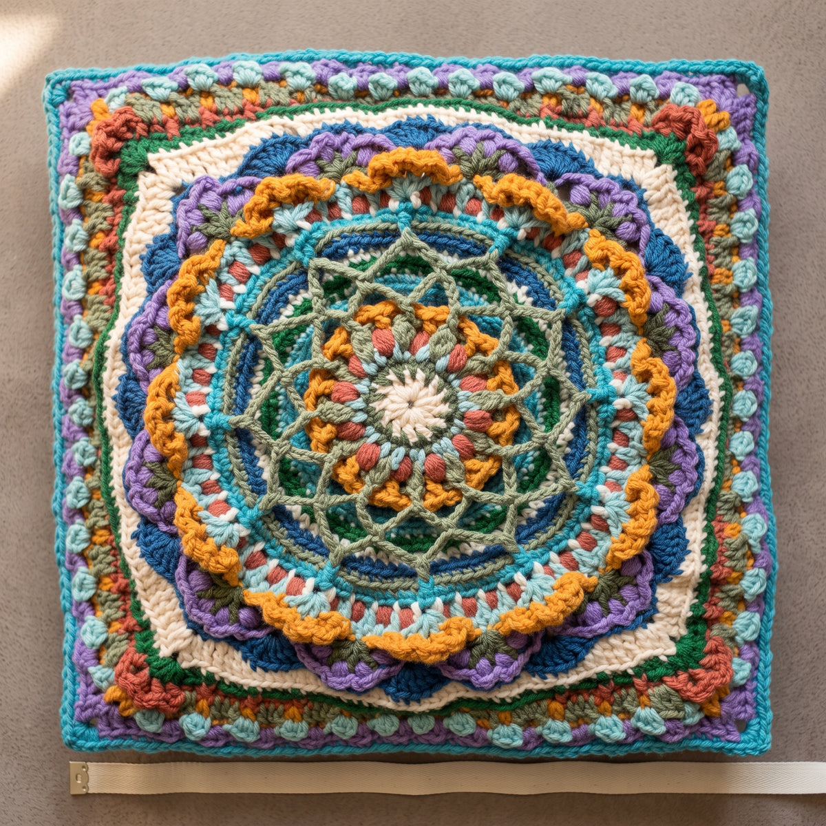 Mandala Cushion Cover Crochet Pattern PDF, 16 in Pillow Cover