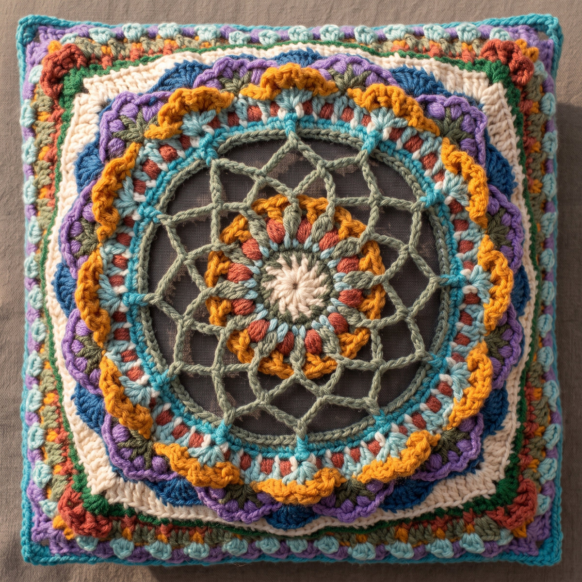 Mandala Cushion Cover Crochet Pattern PDF, 16 in Pillow Cover