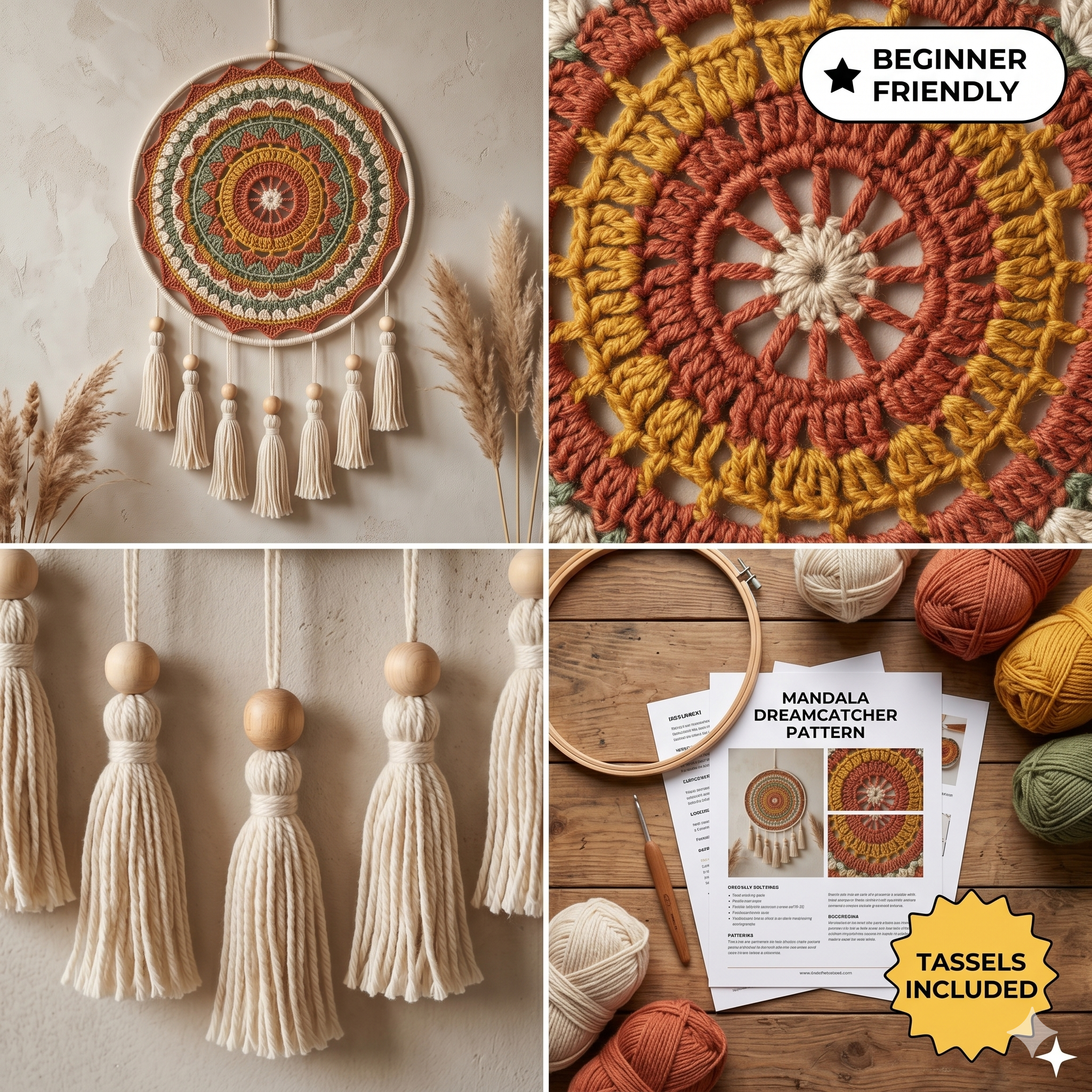 Crochet Pattern Mandala Dreams Dreamcatcher, Boho Crochet Pattern, Instant Download, Home decor crochet, Tutorial (US Terms)