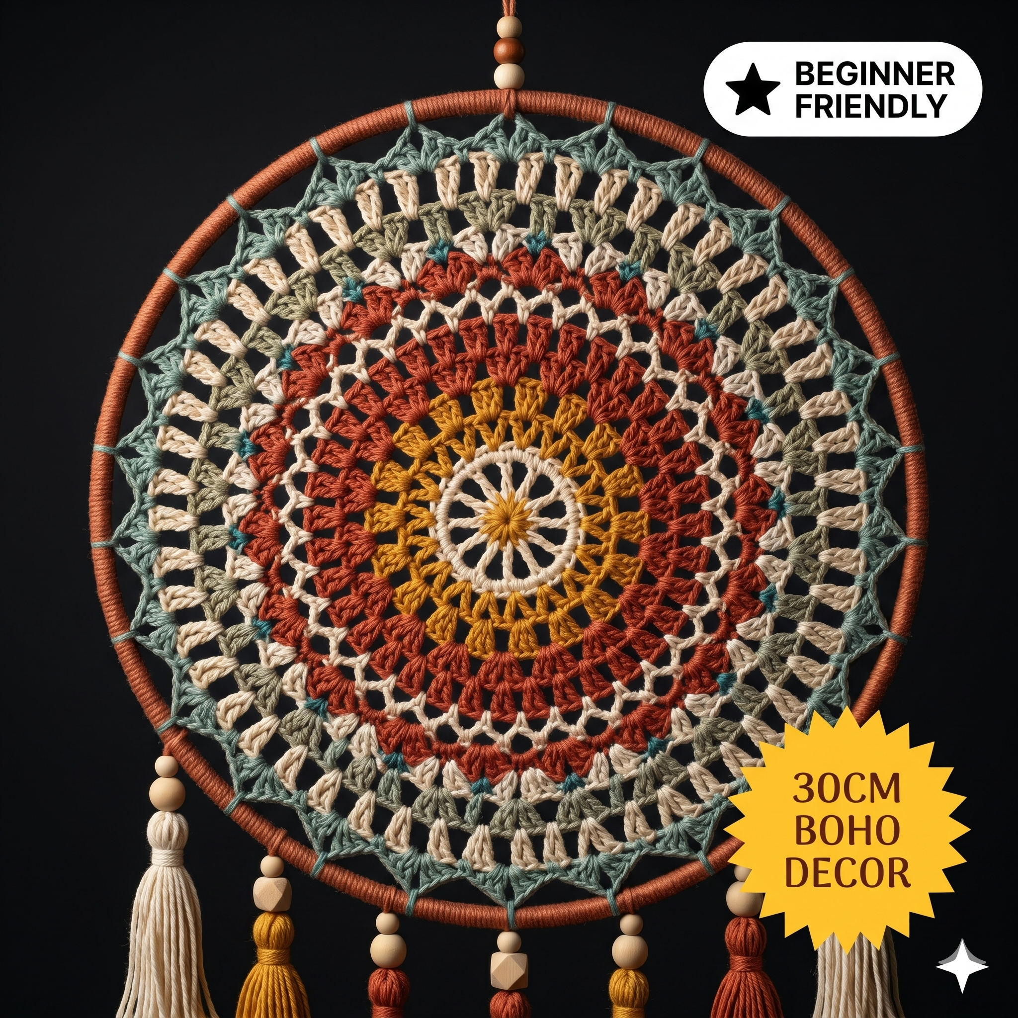 Crochet Pattern Mandala Dreams Dreamcatcher, Boho Crochet Pattern, Instant Download, Home decor crochet, Tutorial (US Terms)
