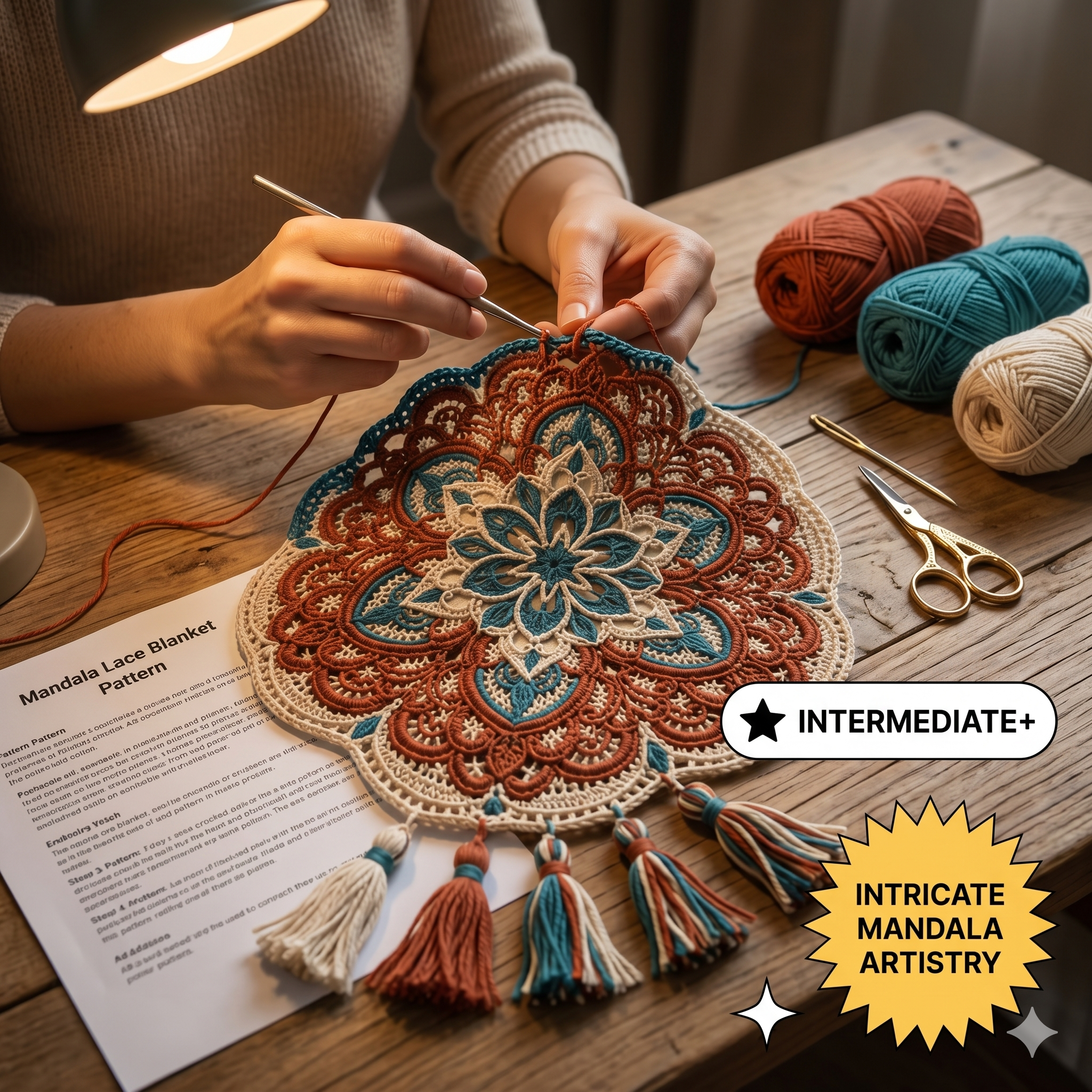 Crochet Mandala Lace Blanket Pattern | Boho Floral Afghan Throw (PDF Pattern)