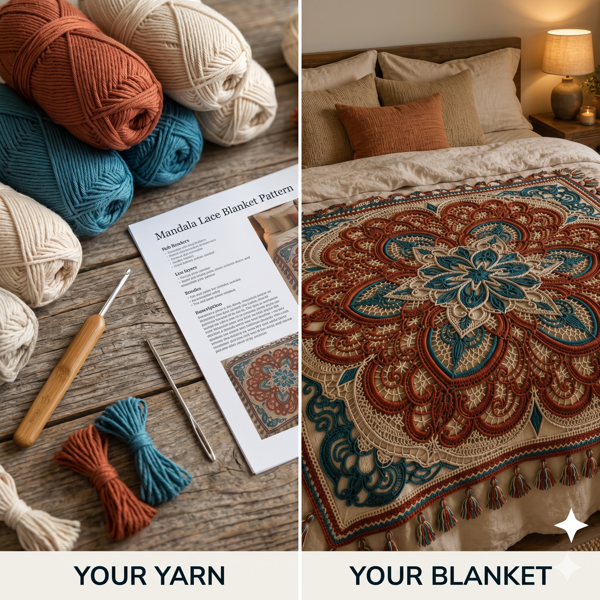 Crochet Mandala Lace Blanket Pattern | Boho Floral Afghan Throw (PDF Pattern)